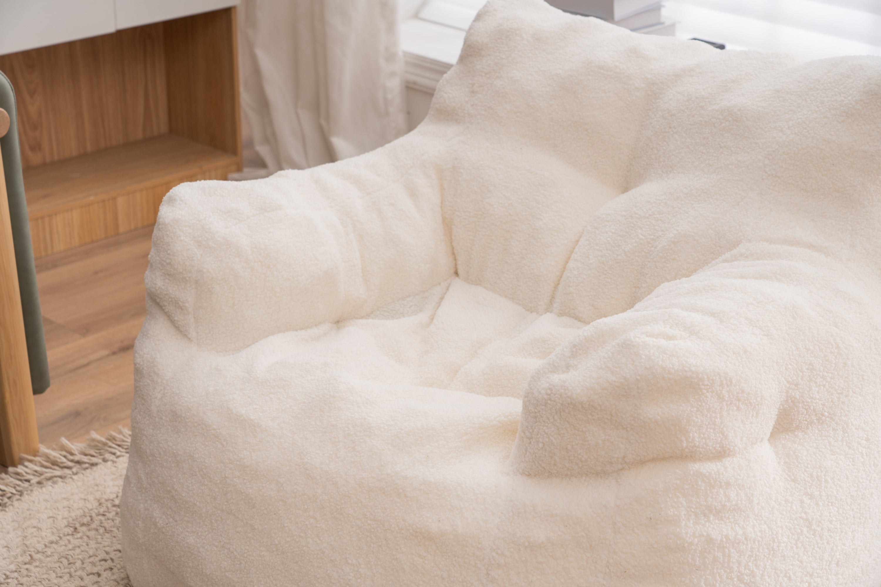 Tufted Teddy Bean Bag Chair - Ivory White-American Furniture Outlet