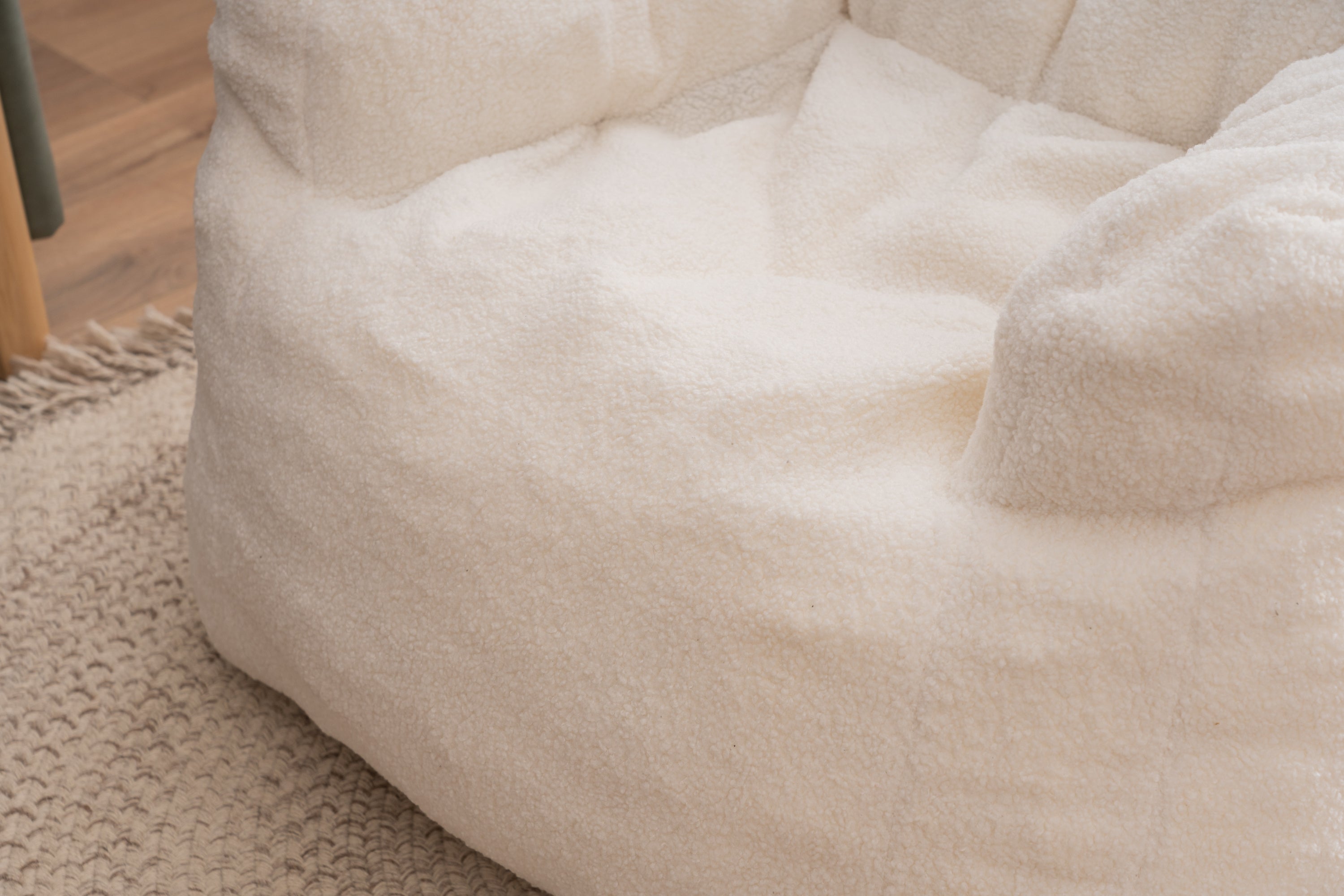 Tufted Teddy Bean Bag Chair - Ivory White-American Furniture Outlet