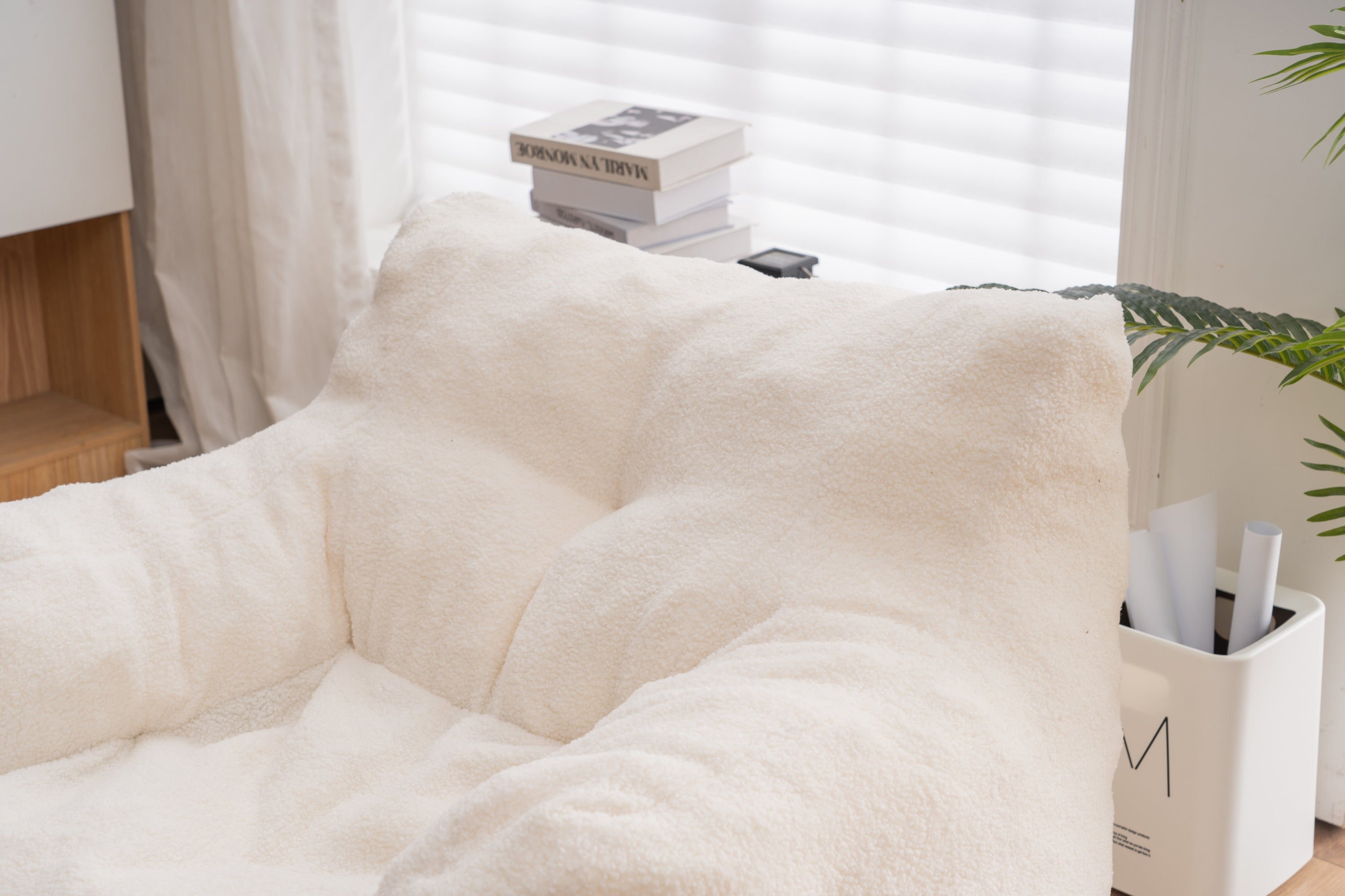 Tufted Teddy Bean Bag Chair - Ivory White-American Furniture Outlet