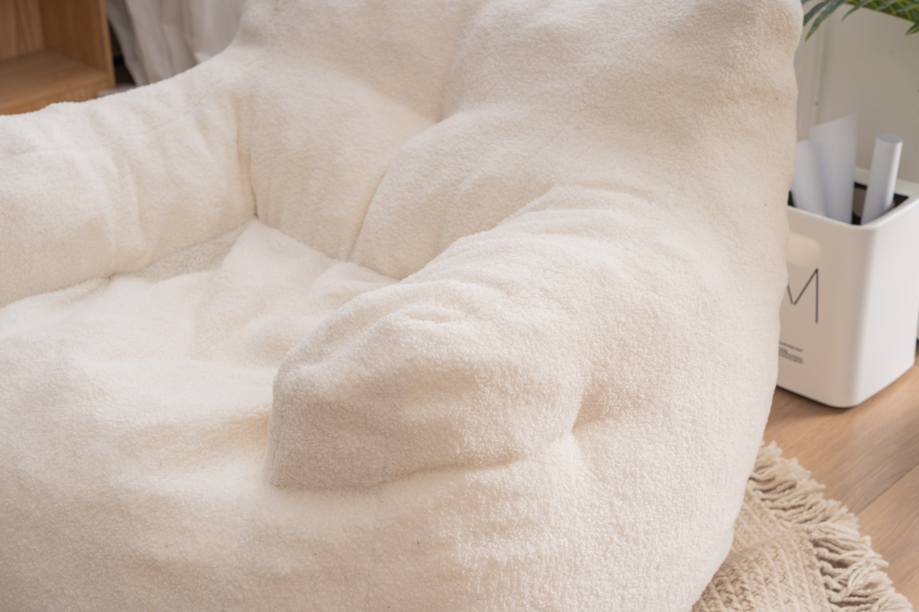 Tufted Teddy Bean Bag Chair - Ivory White-American Furniture Outlet