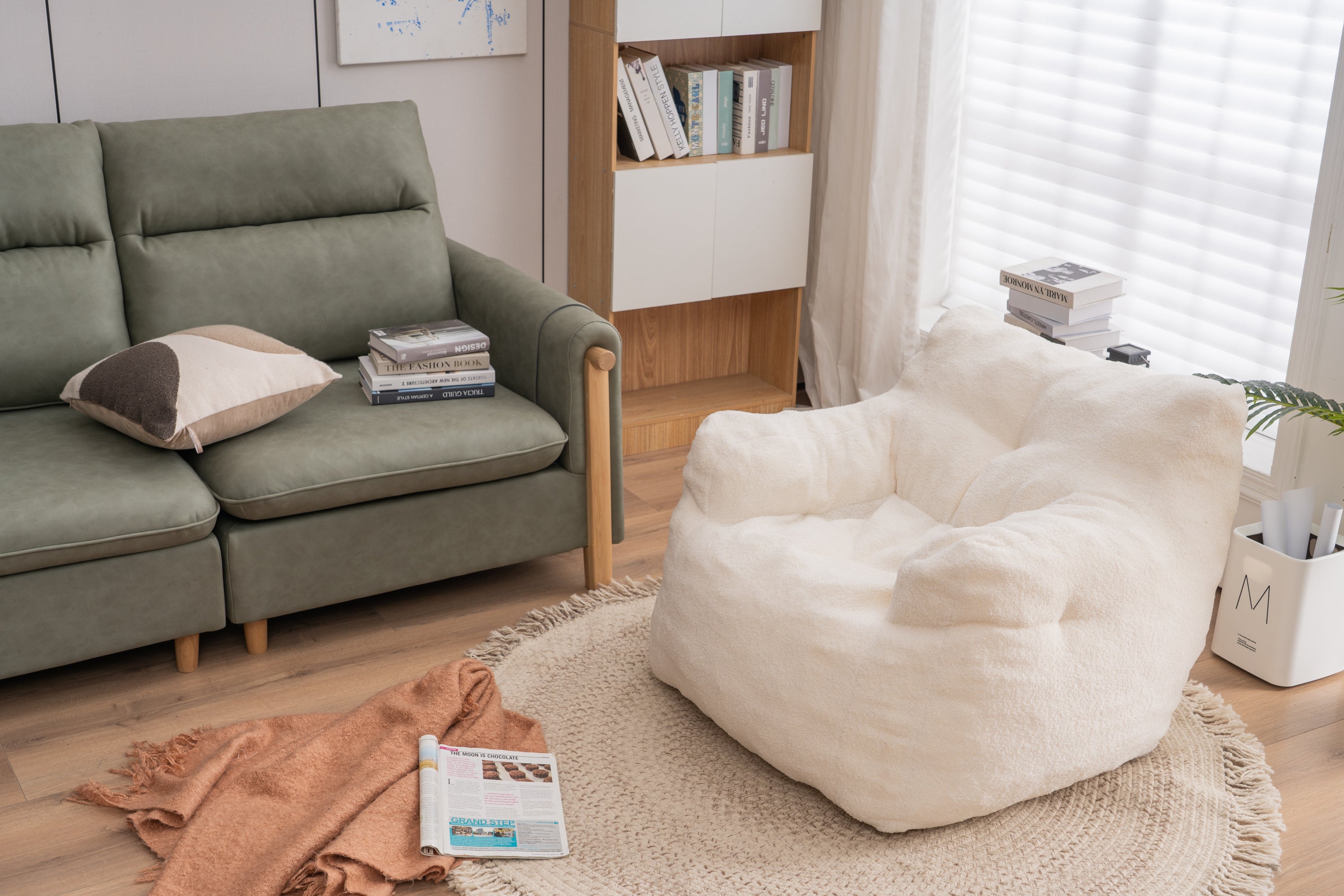 Tufted Teddy Bean Bag Chair - Ivory White-American Furniture Outlet