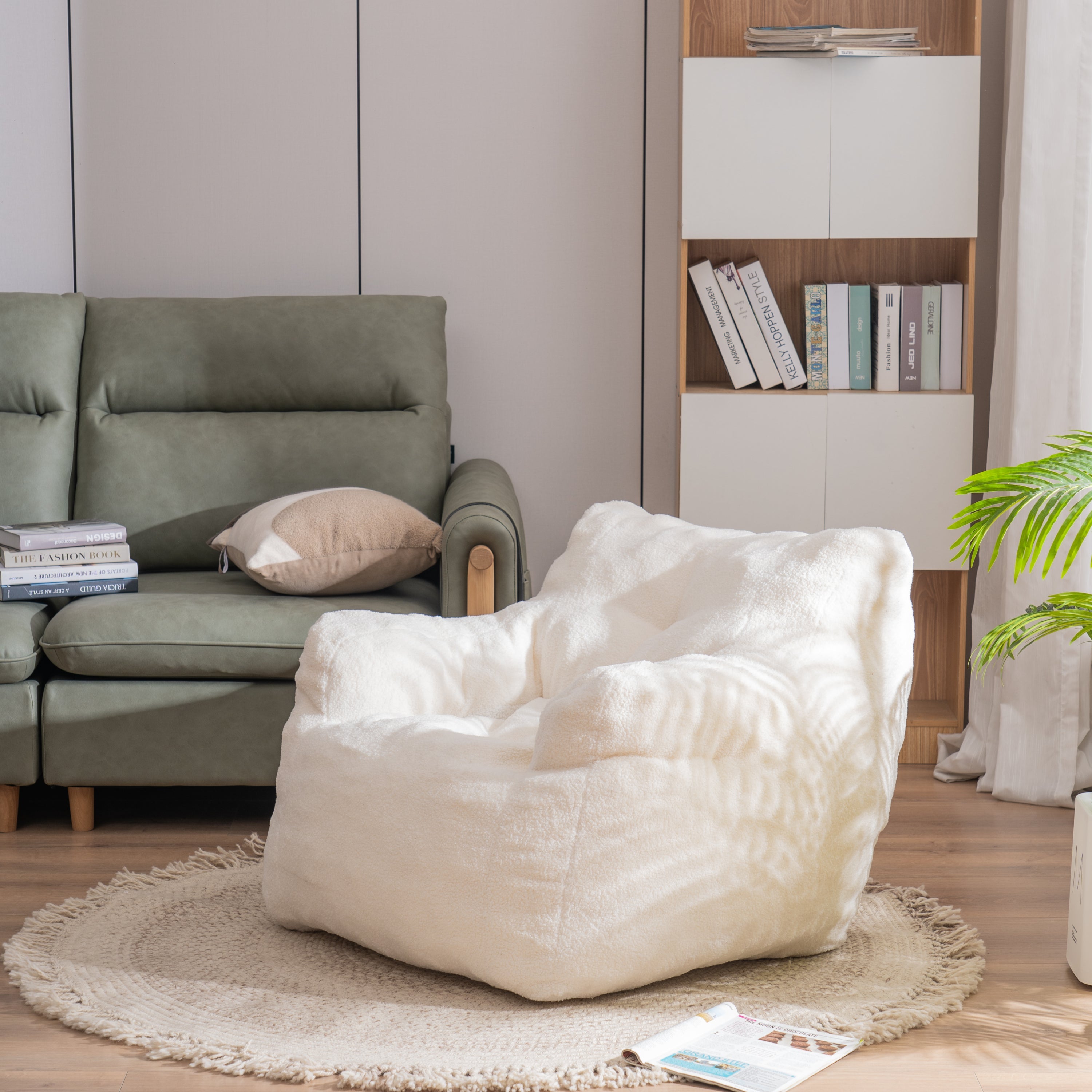 Tufted Teddy Bean Bag Chair - Ivory White-American Furniture Outlet