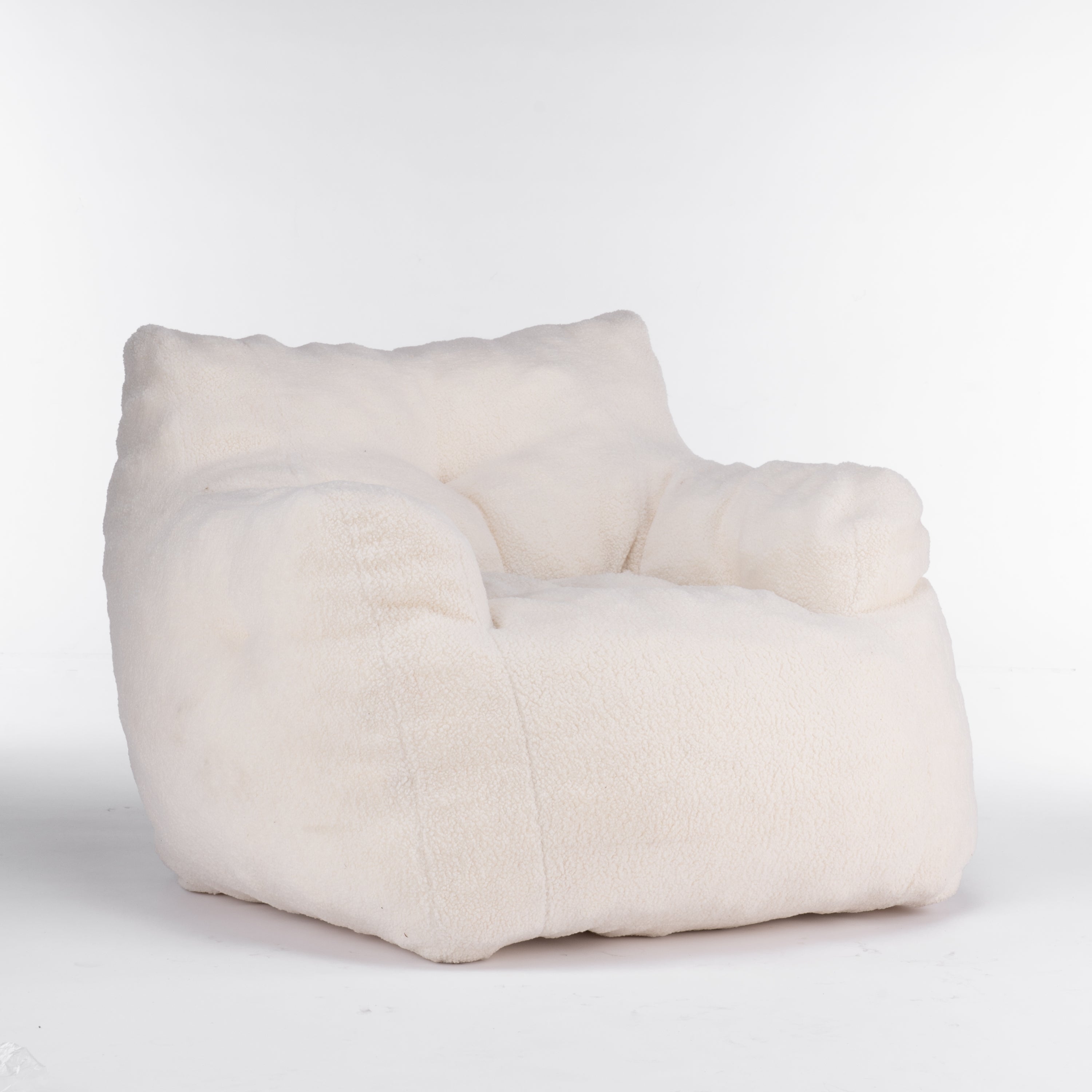 Tufted Teddy Bean Bag Chair - Ivory White-American Furniture Outlet