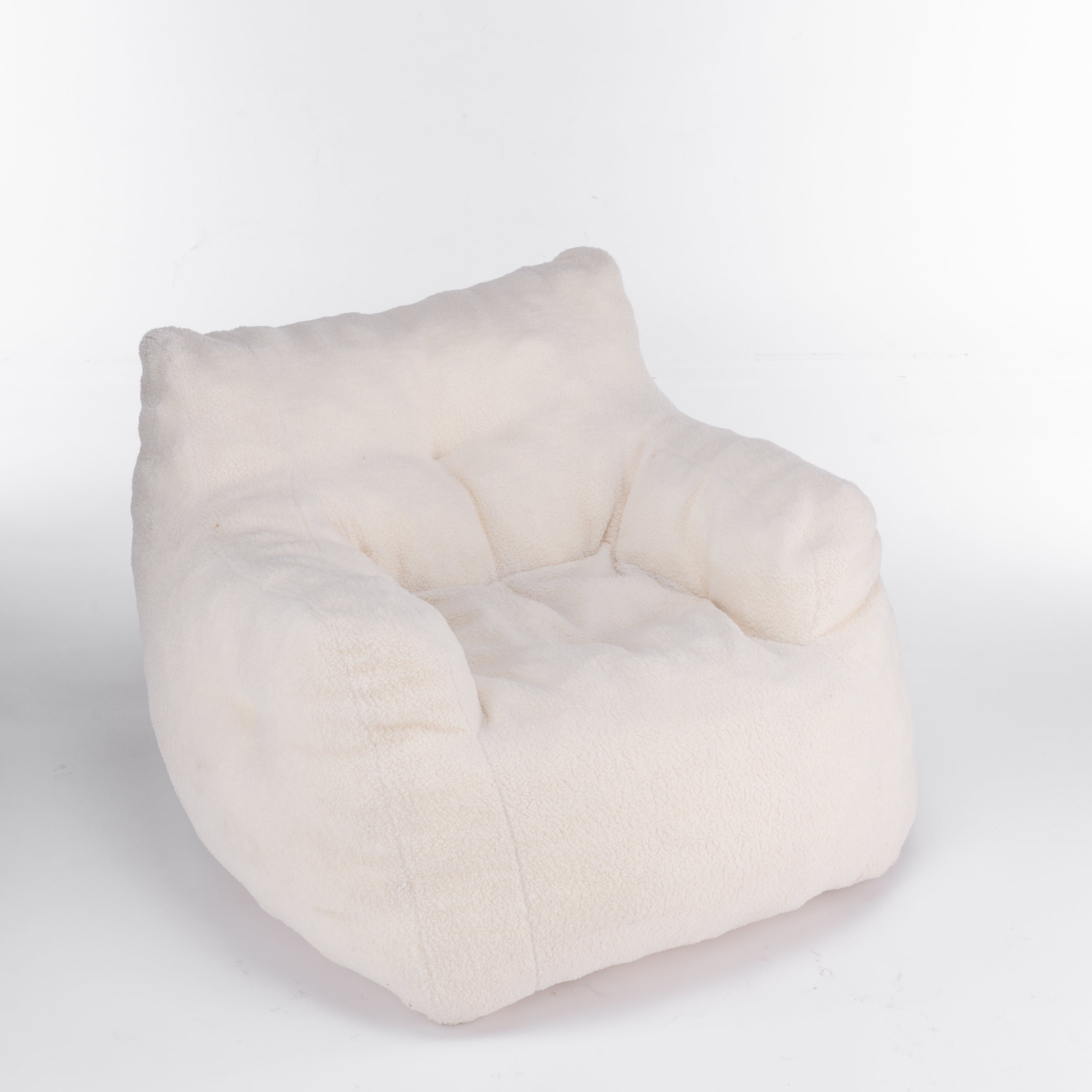 Tufted Teddy Bean Bag Chair - Ivory White-American Furniture Outlet