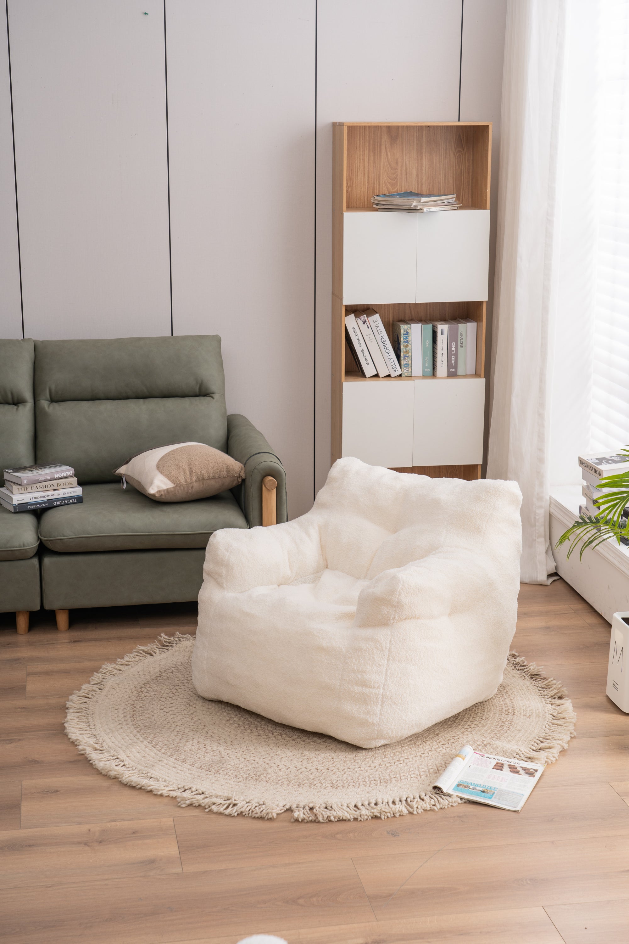 Tufted Teddy Bean Bag Chair - Ivory White-American Furniture Outlet