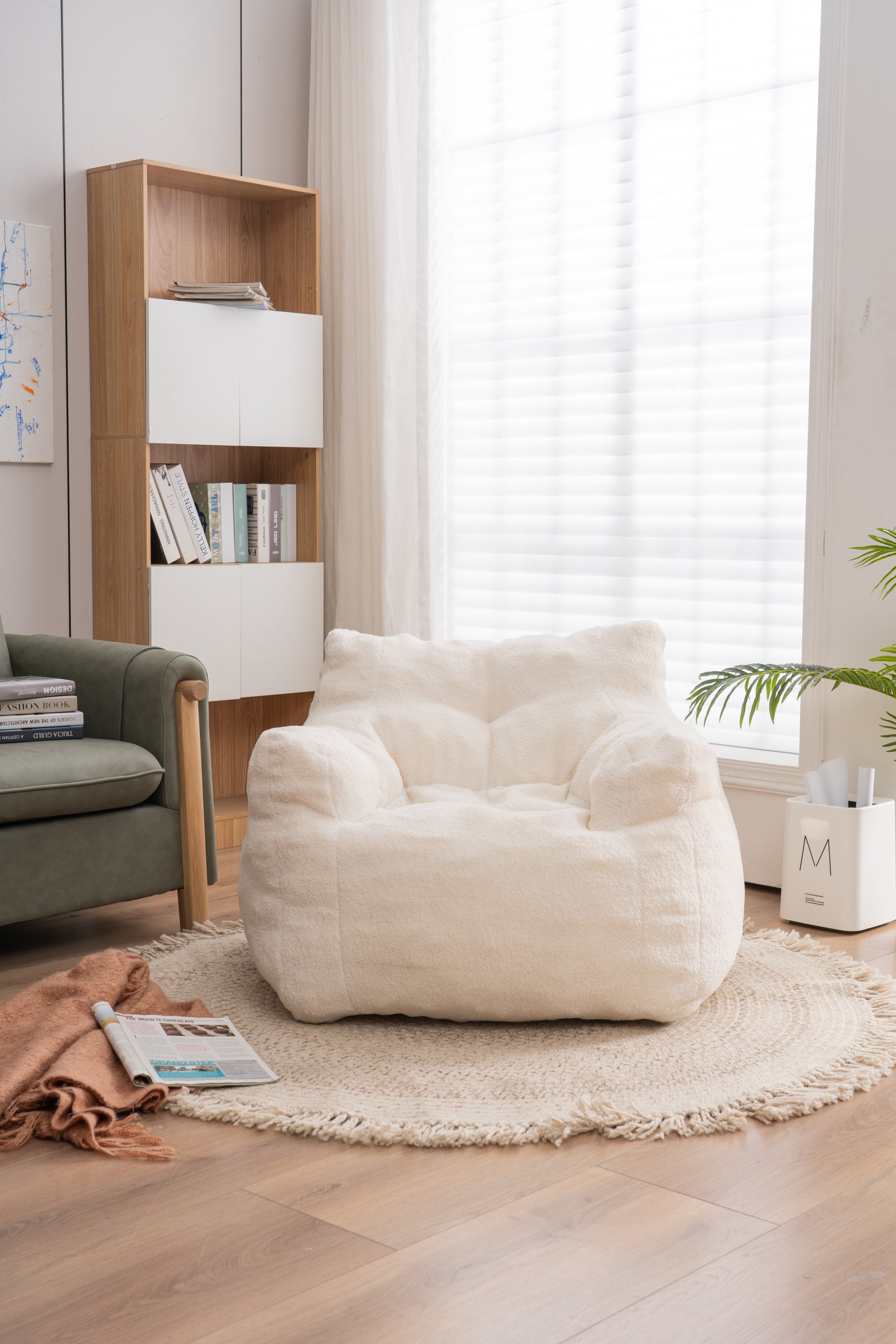 Tufted Teddy Bean Bag Chair - Ivory White-American Furniture Outlet