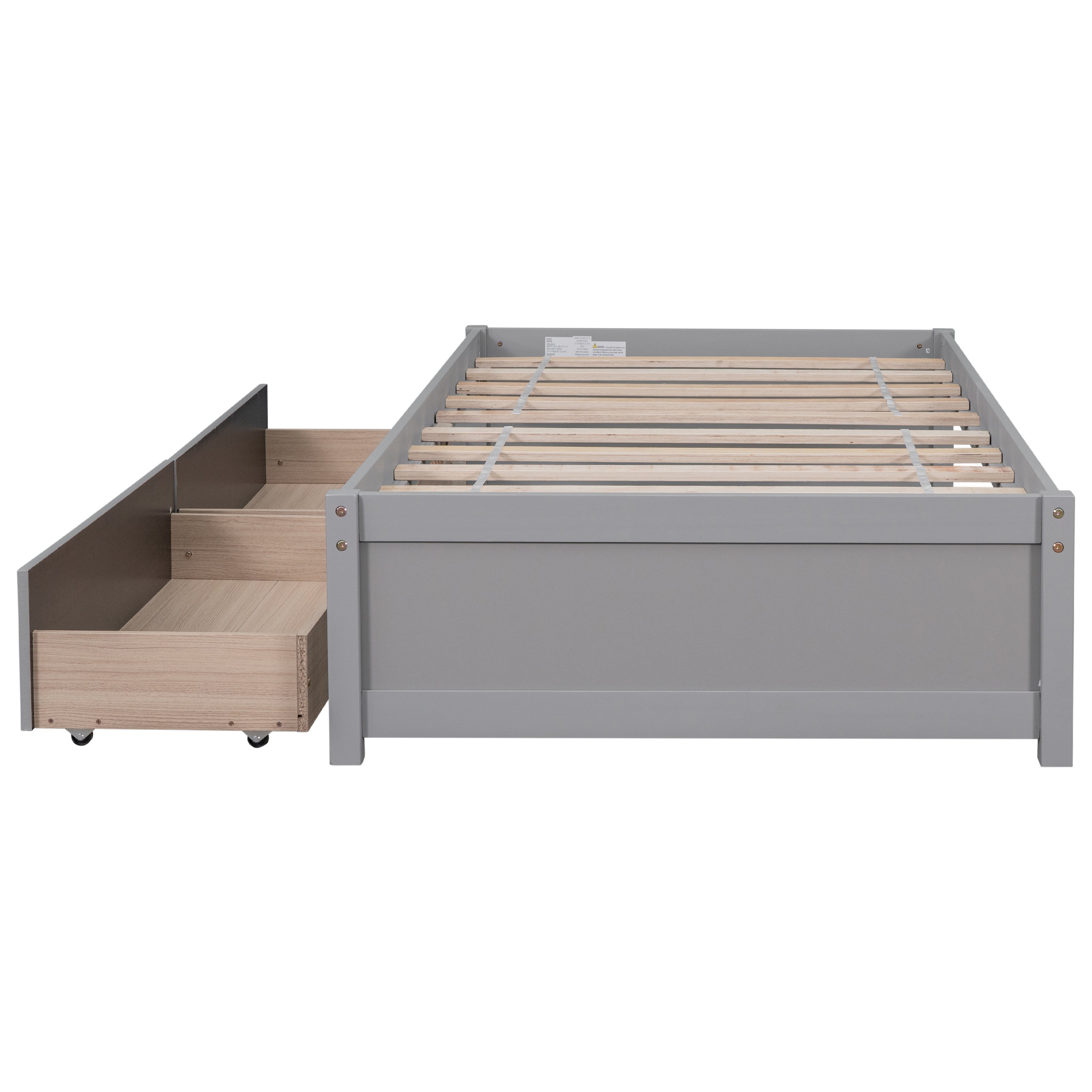 Twin Bed w/ Drawers - Solid Wood - Grey-American Furniture Outlet