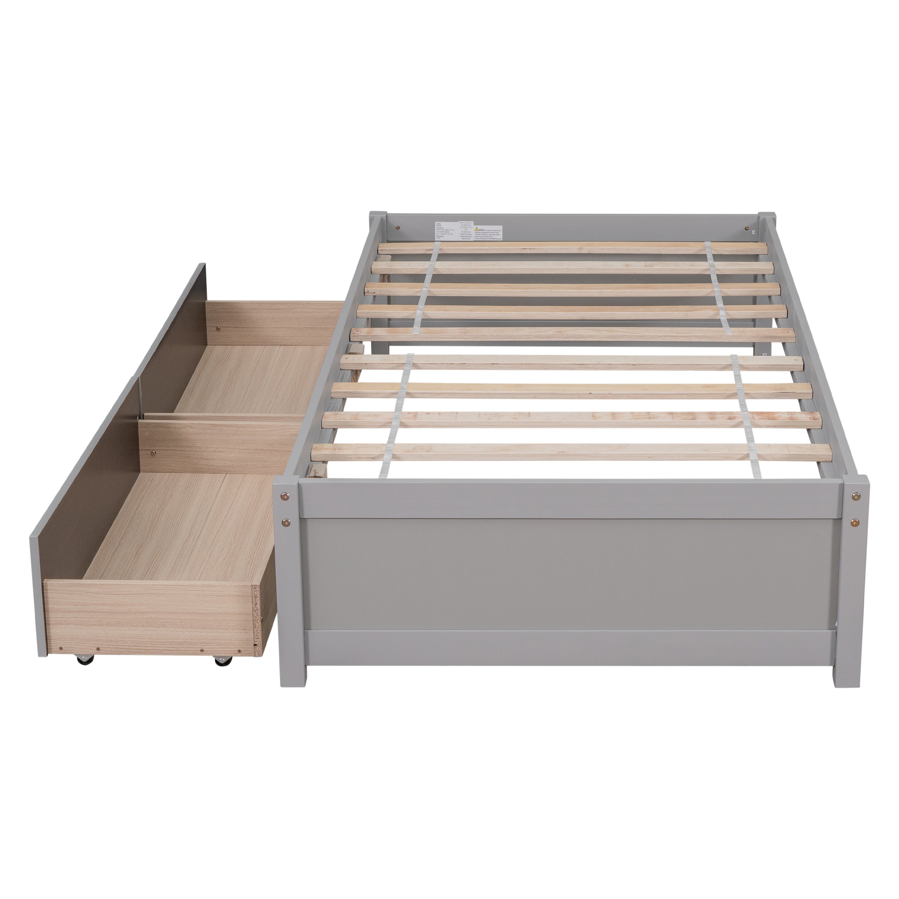 Twin Bed w/ Drawers - Solid Wood - Grey-American Furniture Outlet