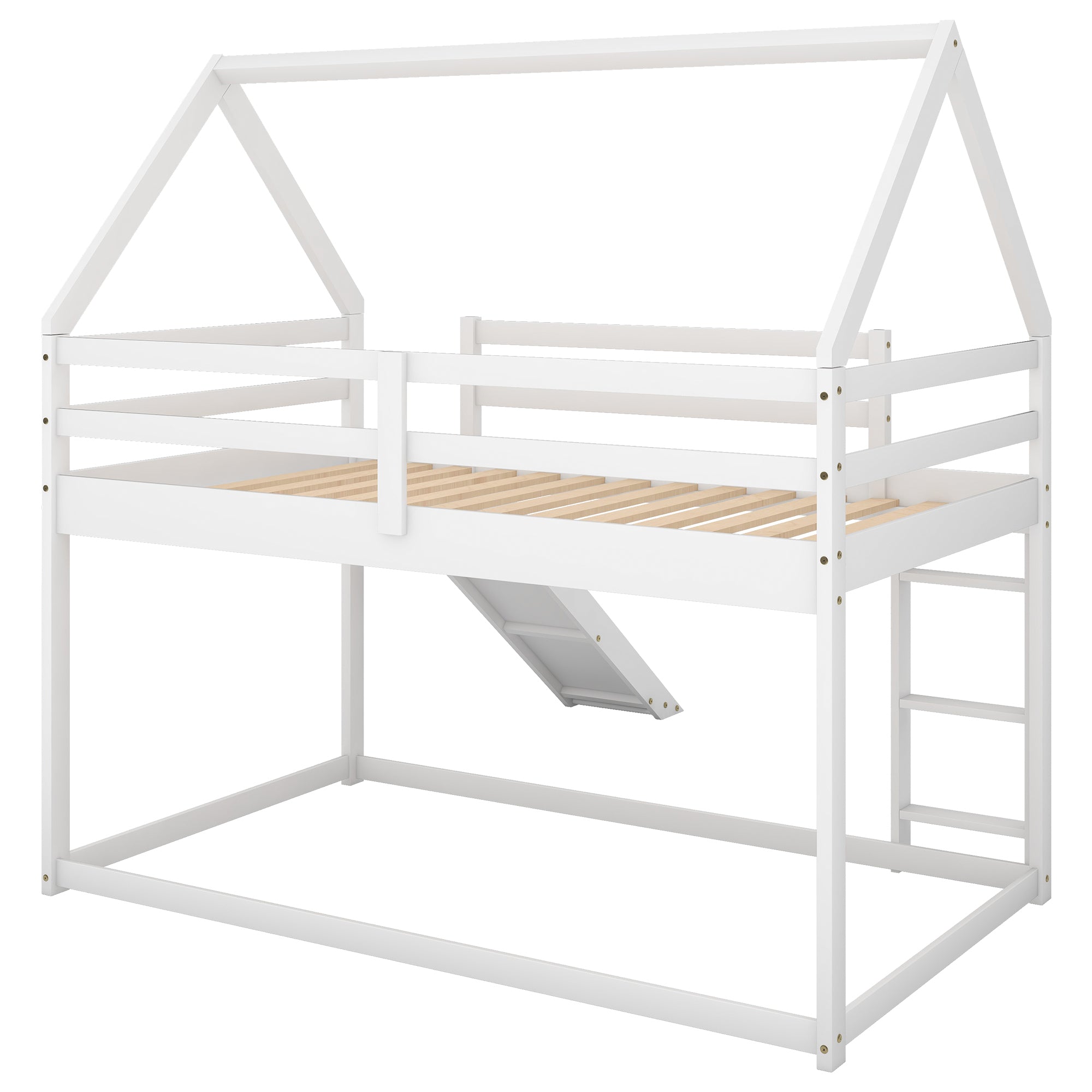 Twin Bunk Bed with Slide & Ladder - White-American Furniture Outlet