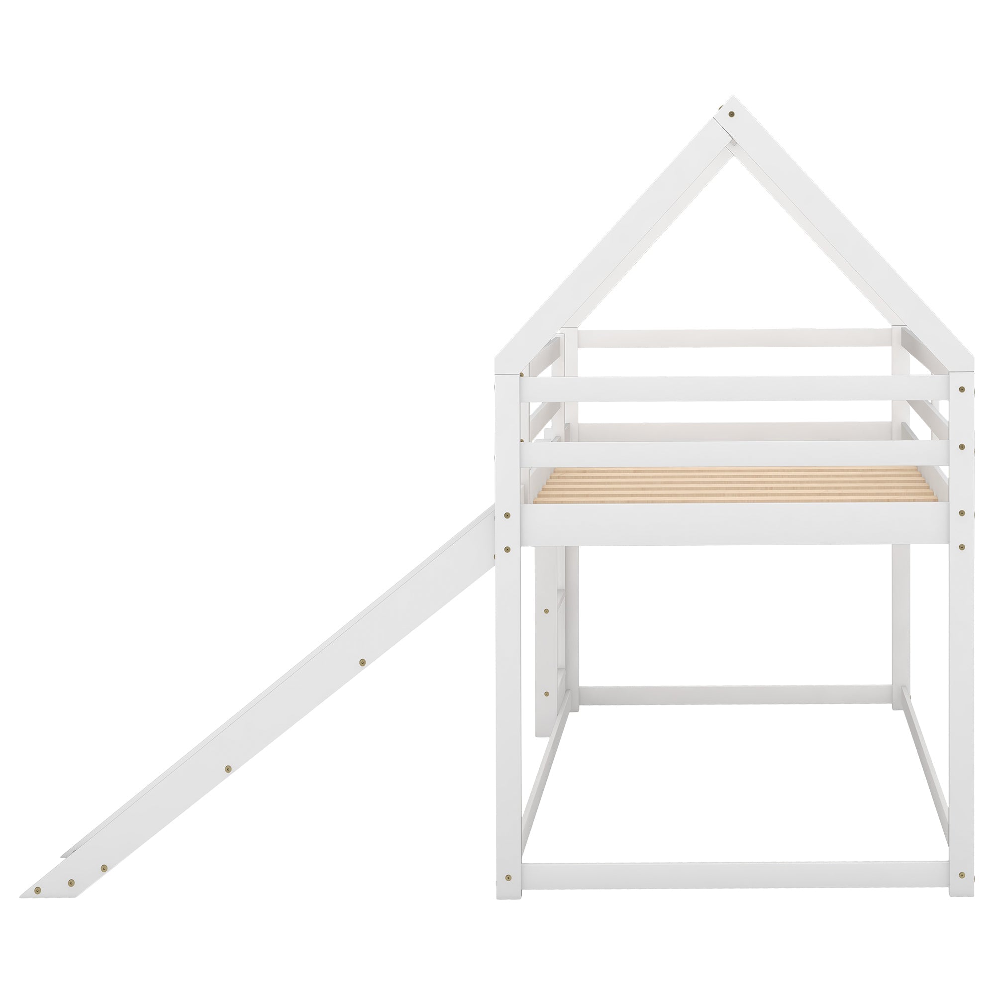 Twin Bunk Bed with Slide & Ladder - White-American Furniture Outlet