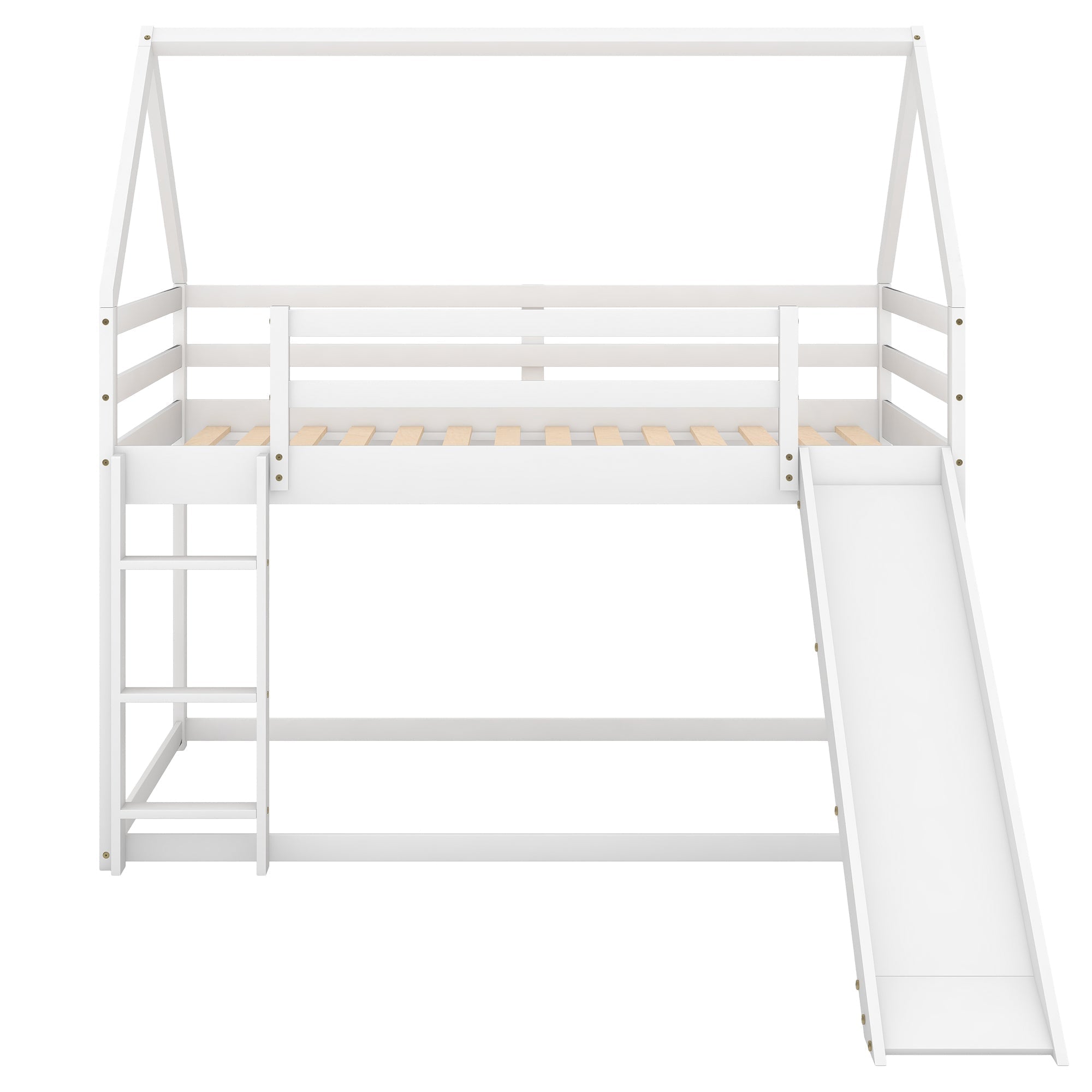 Twin Bunk Bed with Slide & Ladder - White-American Furniture Outlet