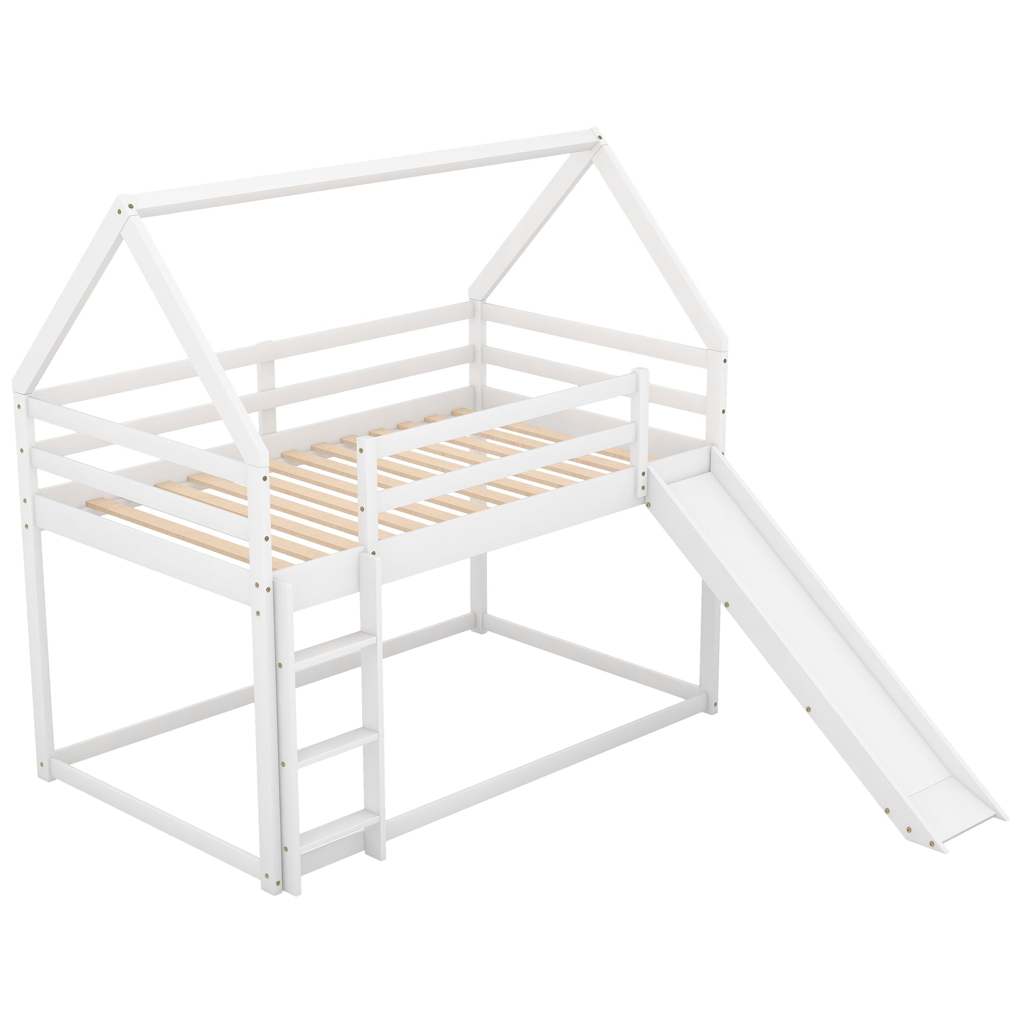 Twin Bunk Bed with Slide & Ladder - White-American Furniture Outlet