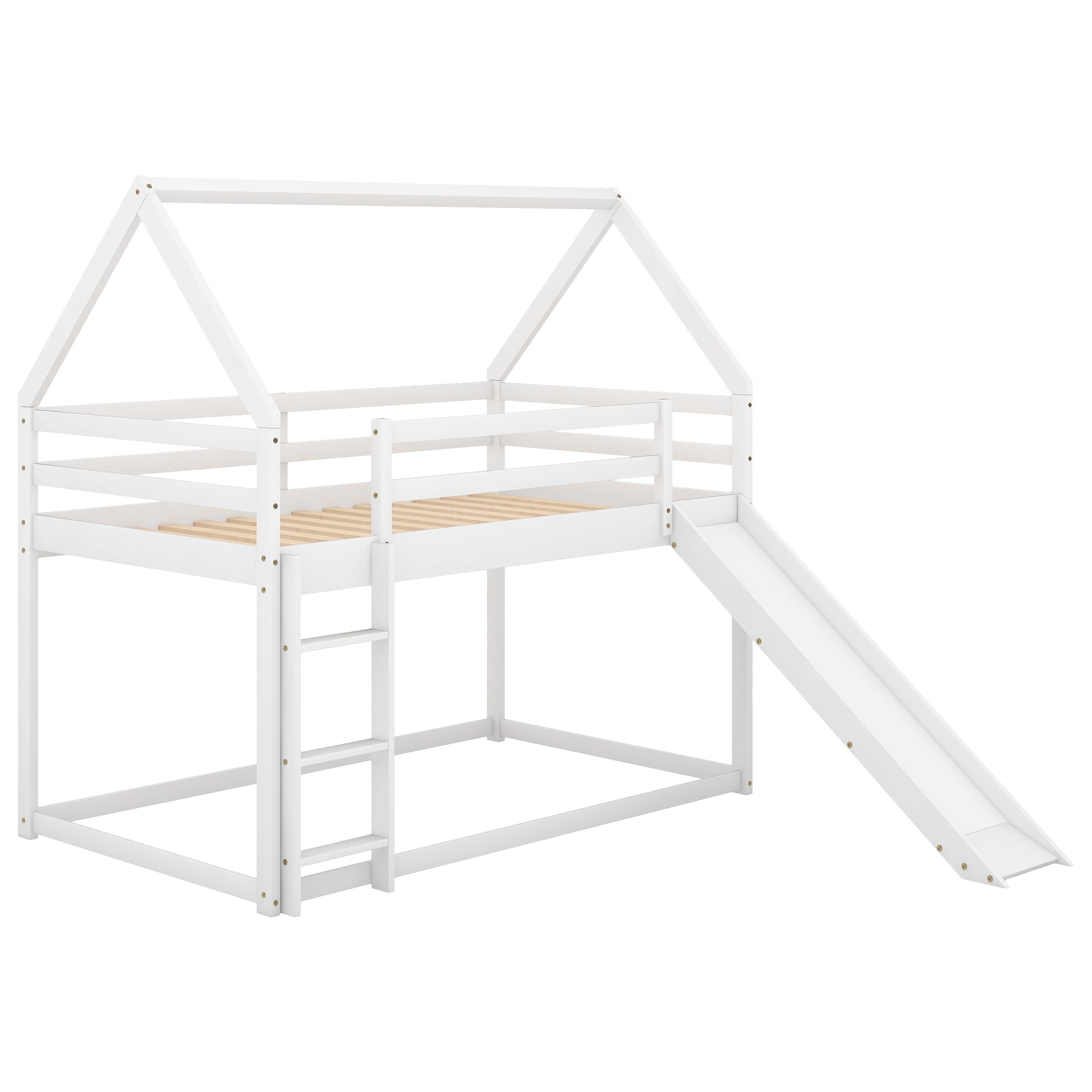 Twin Bunk Bed with Slide & Ladder - White-American Furniture Outlet