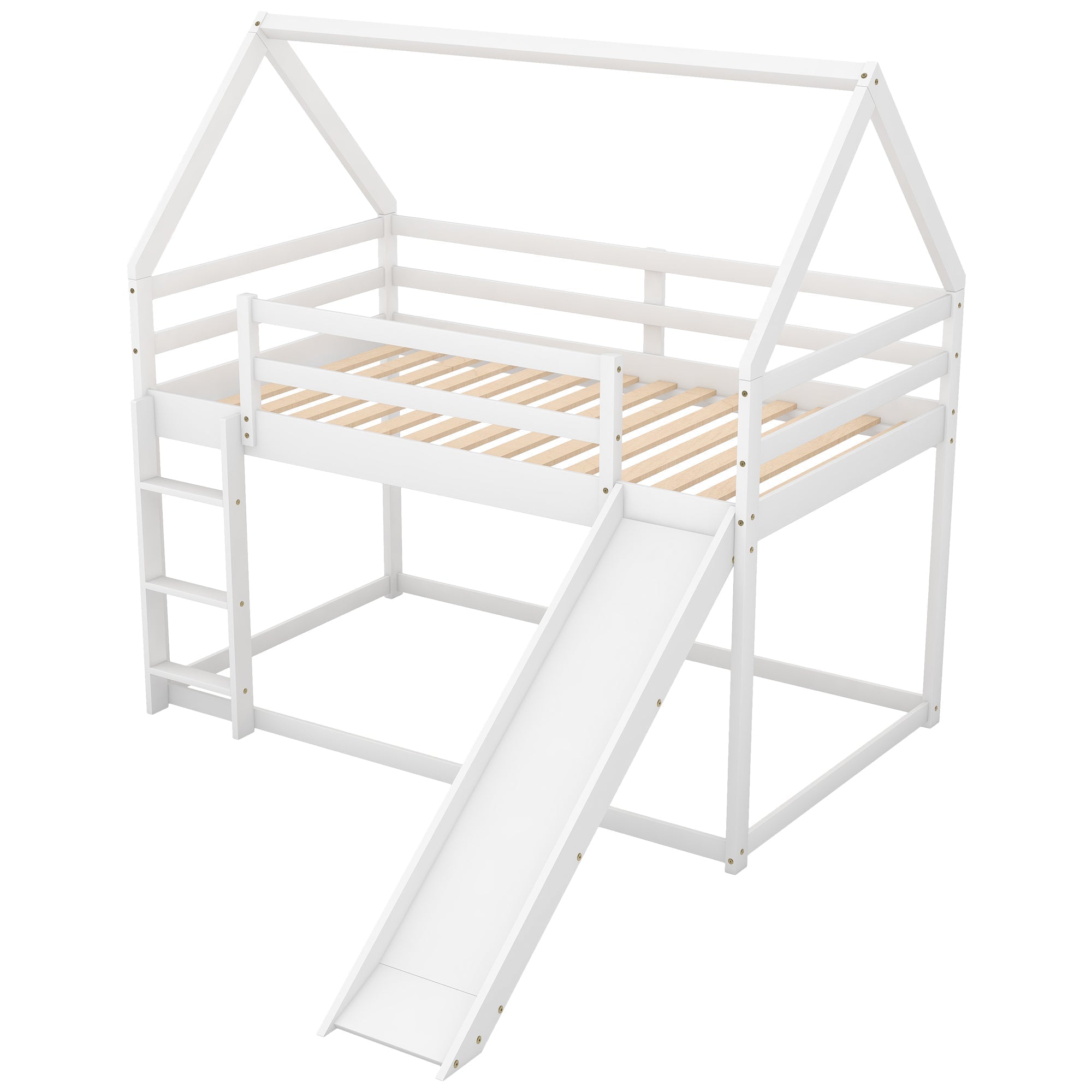 Twin Bunk Bed with Slide & Ladder - White-American Furniture Outlet