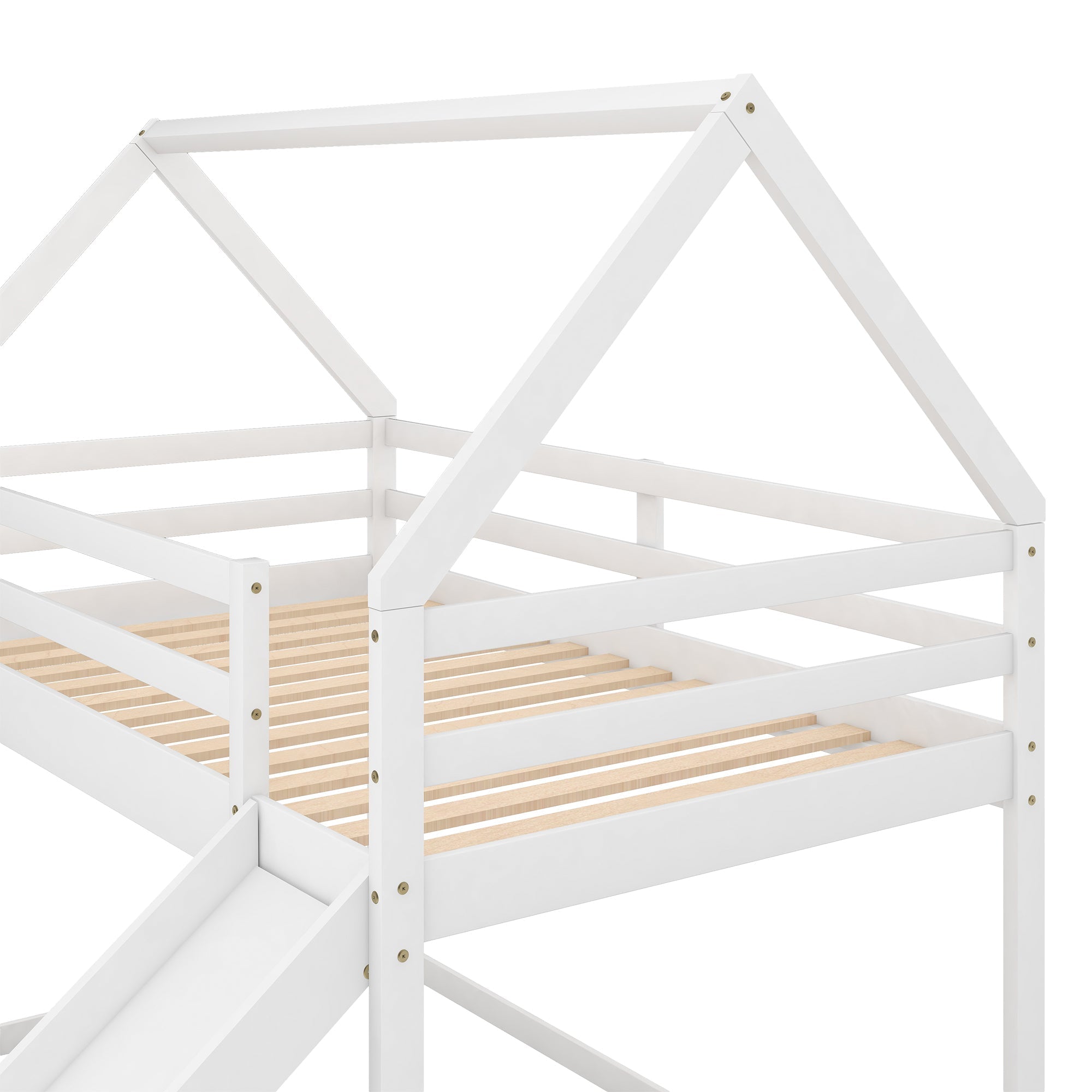 Twin Bunk Bed with Slide & Ladder - White-American Furniture Outlet