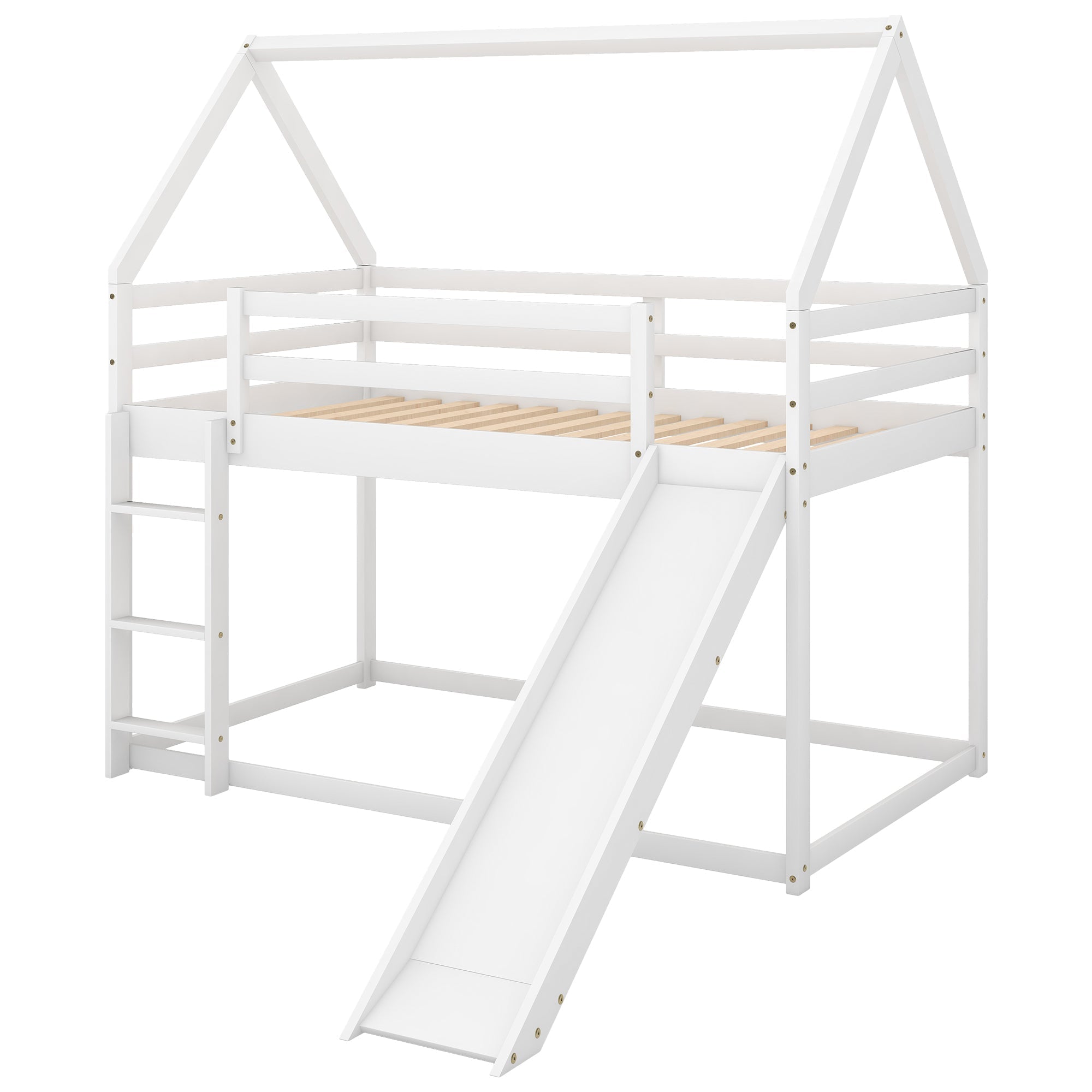 Twin Bunk Bed with Slide & Ladder - White-American Furniture Outlet