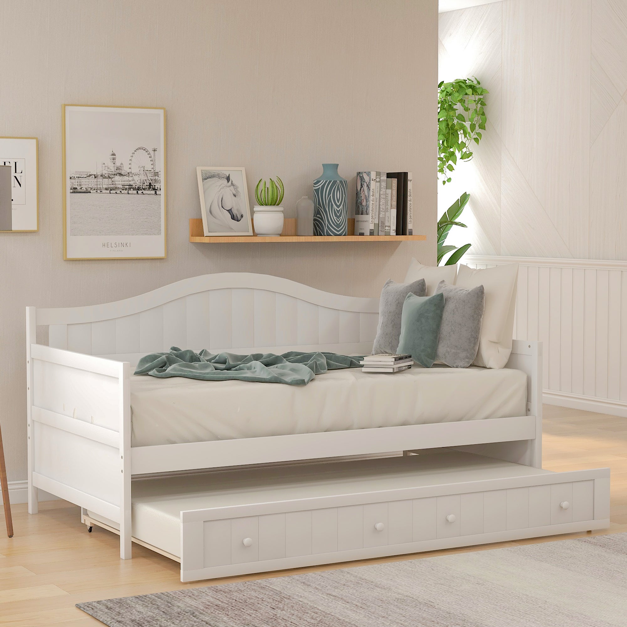 Twin Daybed w/ Trundle, White | Sofa Bed & Guest Bed-American Furniture Outlet