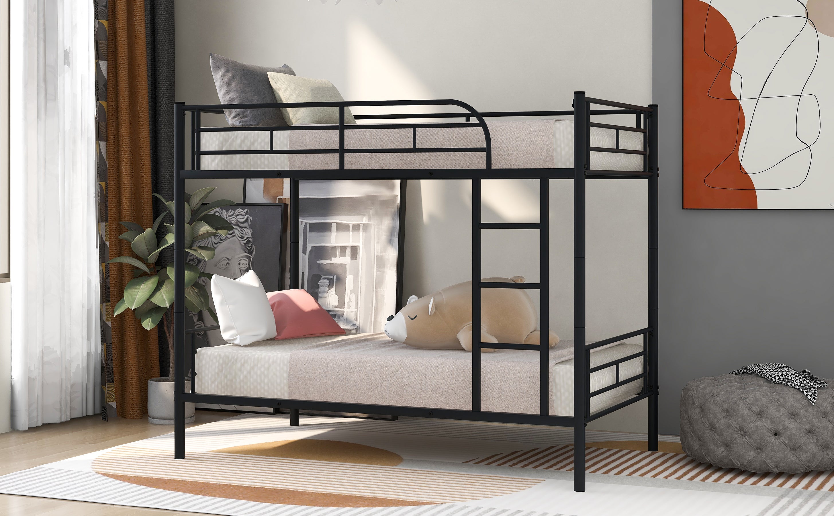 Twin Over Twin Bunk Bed | Black | Sturdy Metal Frame-American Furniture Outlet