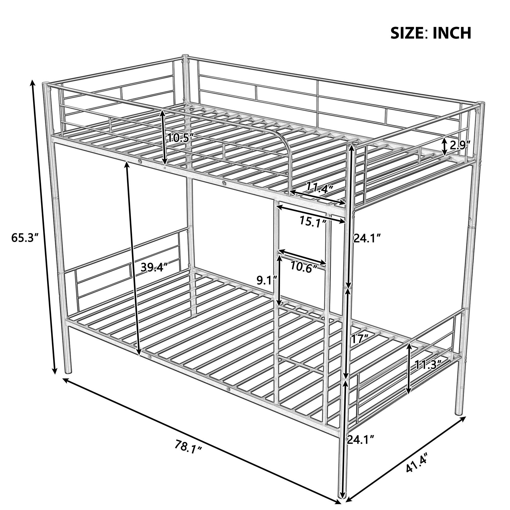 Twin Over Twin Bunk Bed | Black | Sturdy Metal Frame-American Furniture Outlet