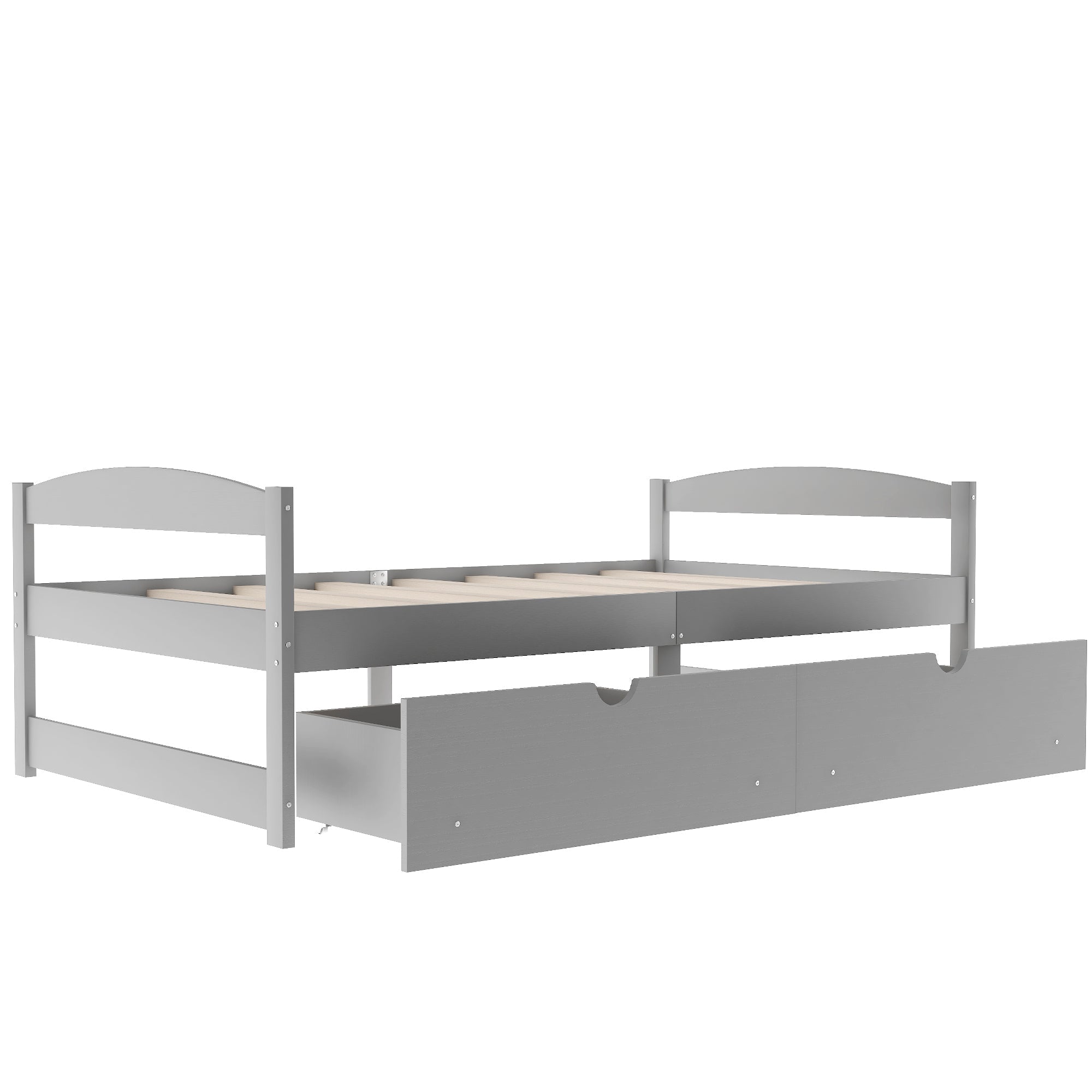 Twin Size Platform Bed with Two Drawers | Gray Finish | Space-Saving Solution-American Furniture Outlet