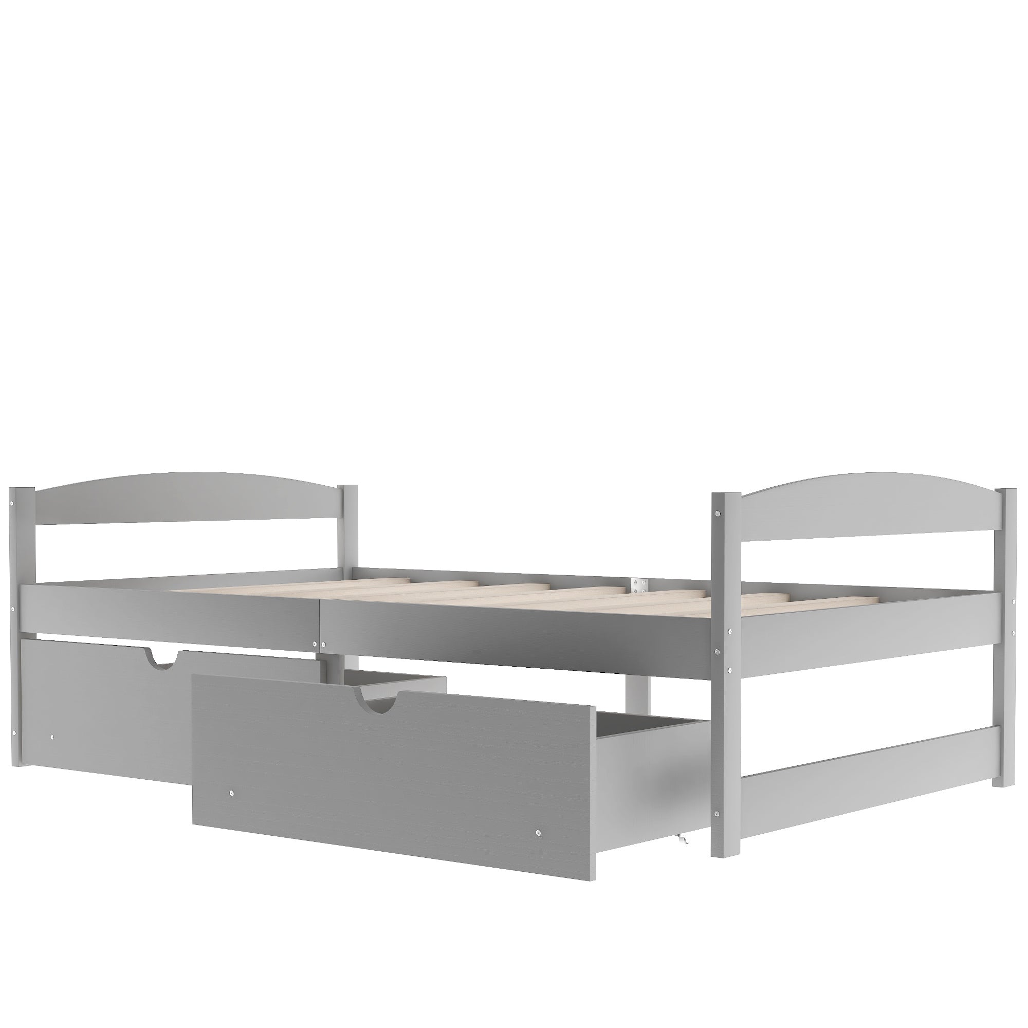 Twin Size Platform Bed with Two Drawers | Gray Finish | Space-Saving Solution-American Furniture Outlet