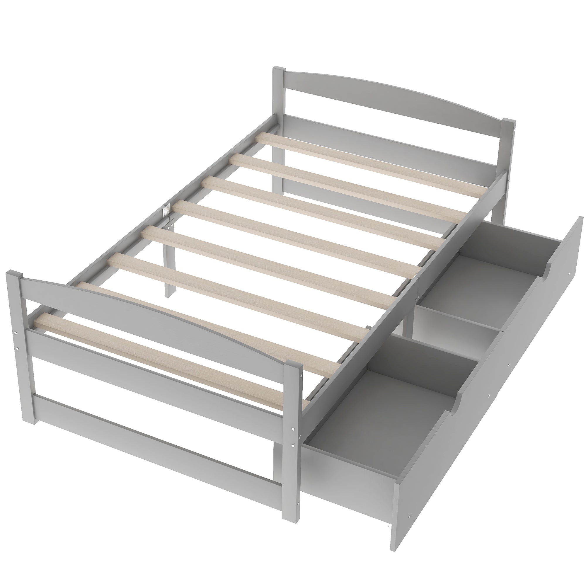 Twin Size Platform Bed with Two Drawers | Gray Finish | Space-Saving Solution-American Furniture Outlet