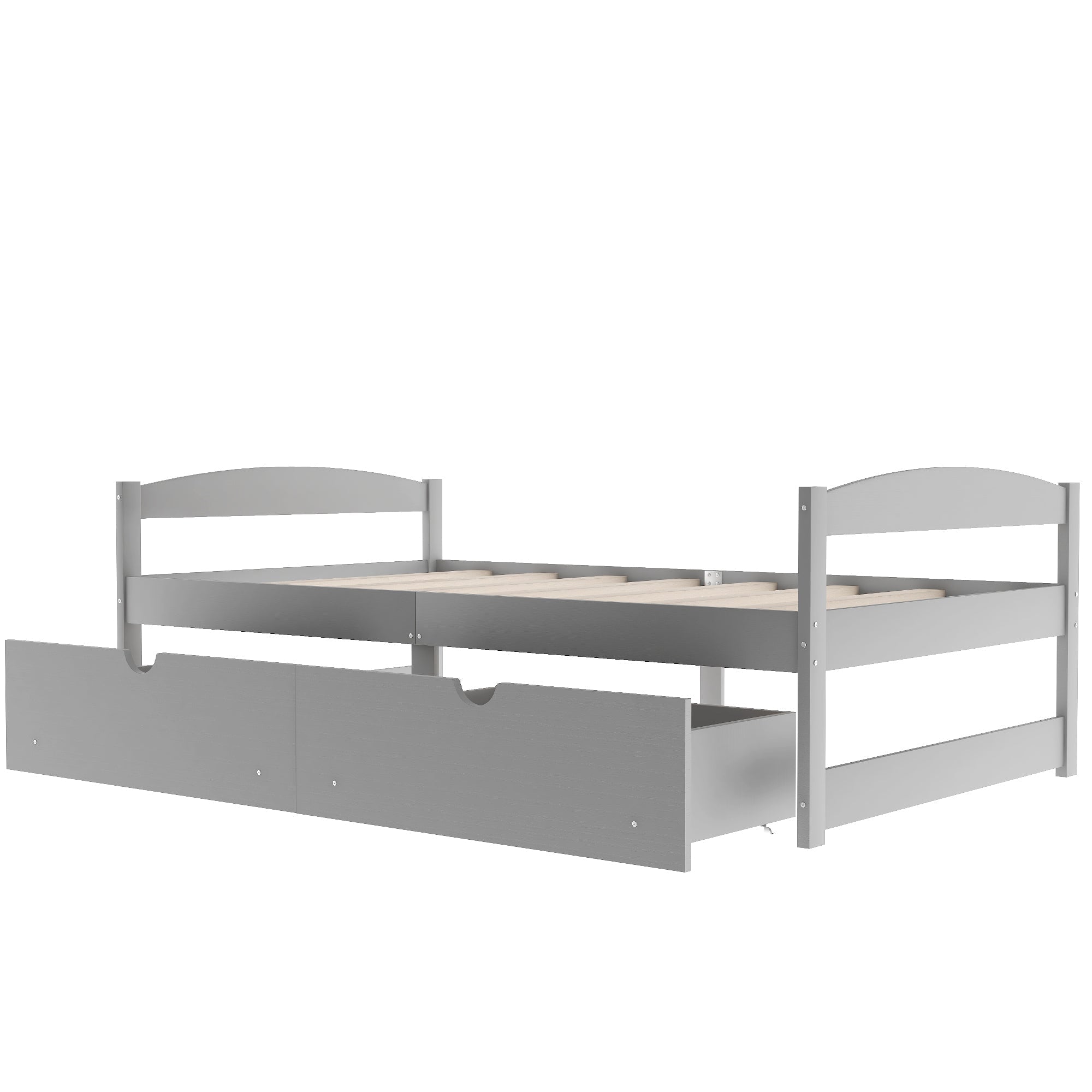 Twin Size Platform Bed with Two Drawers | Gray Finish | Space-Saving Solution-American Furniture Outlet