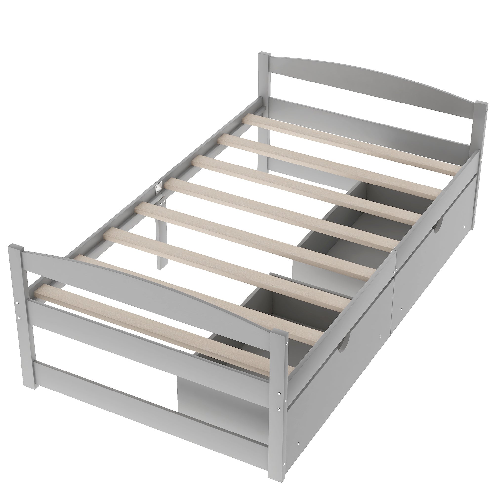 Twin Size Platform Bed with Two Drawers | Gray Finish | Space-Saving Solution-American Furniture Outlet