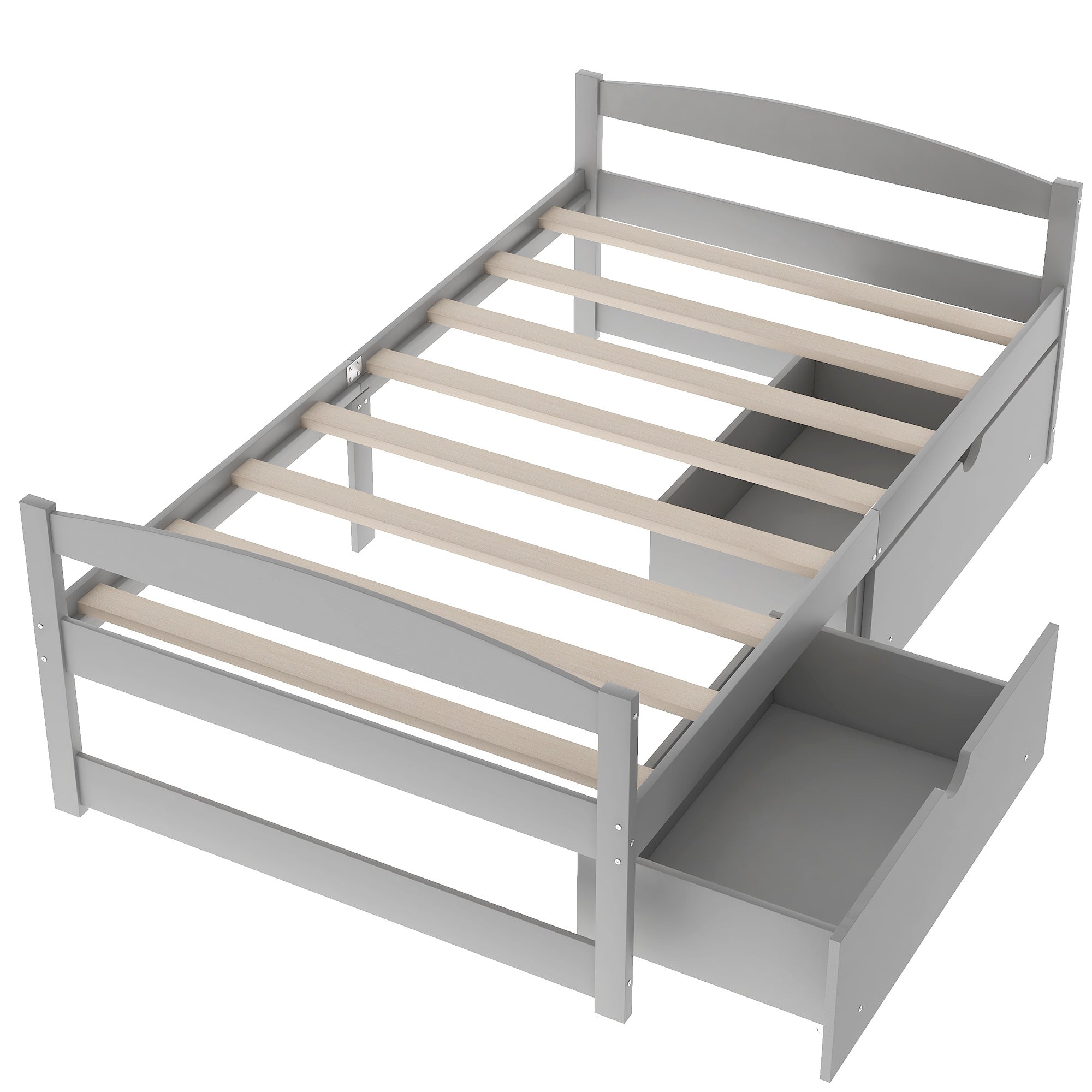 Twin Size Platform Bed with Two Drawers | Gray Finish | Space-Saving Solution-American Furniture Outlet