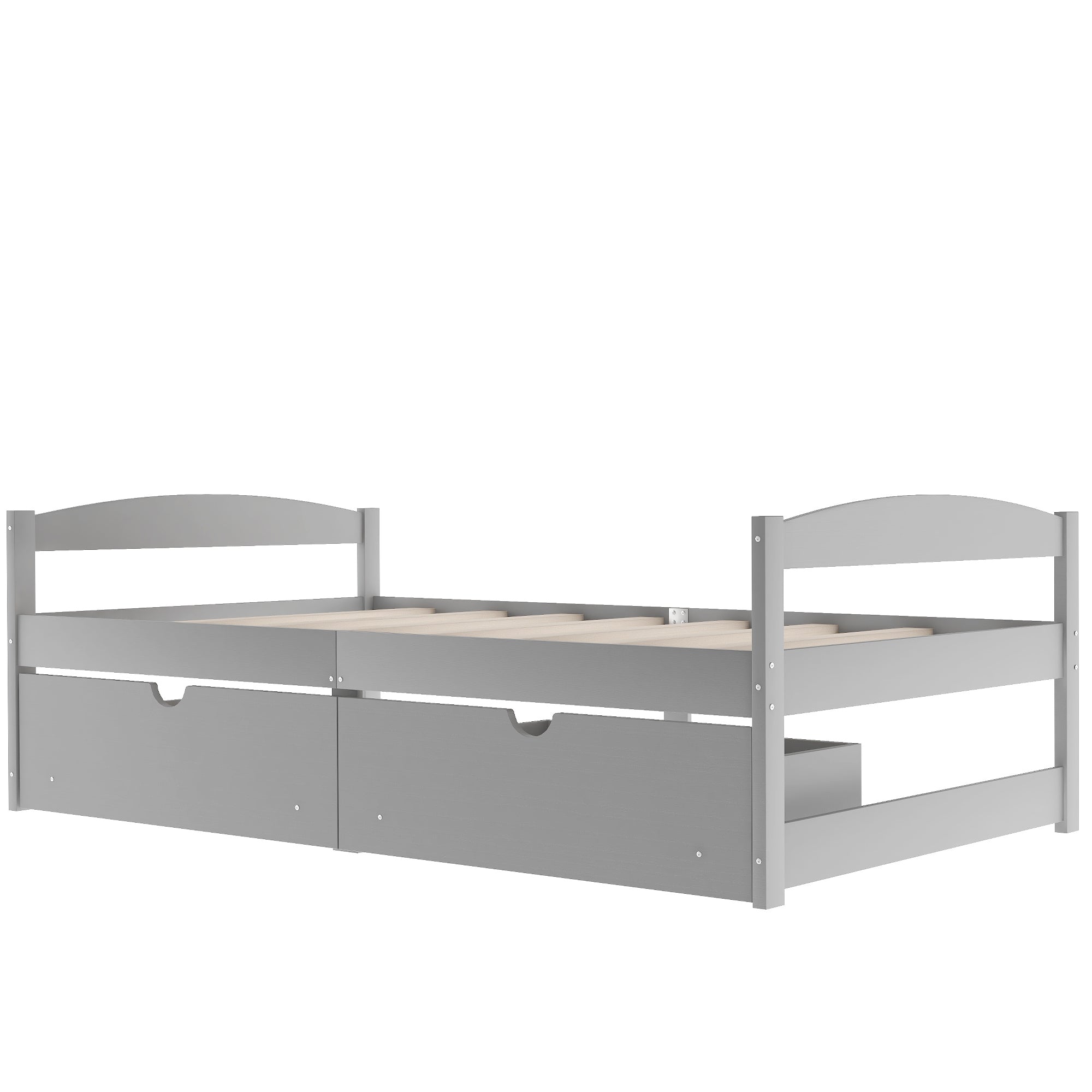 Twin Size Platform Bed with Two Drawers | Gray Finish | Space-Saving Solution-American Furniture Outlet