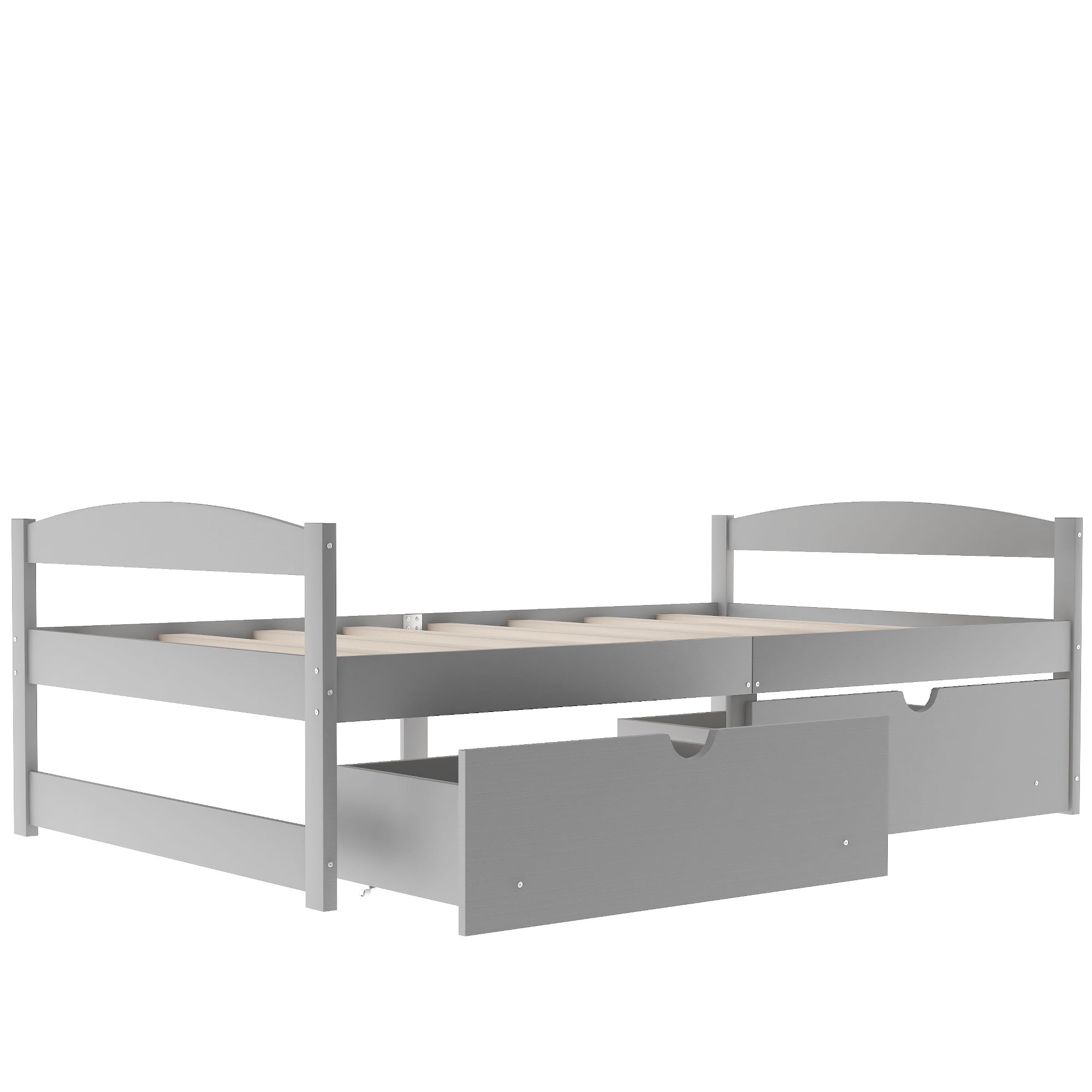 Twin Size Platform Bed with Two Drawers | Gray Finish | Space-Saving Solution-American Furniture Outlet