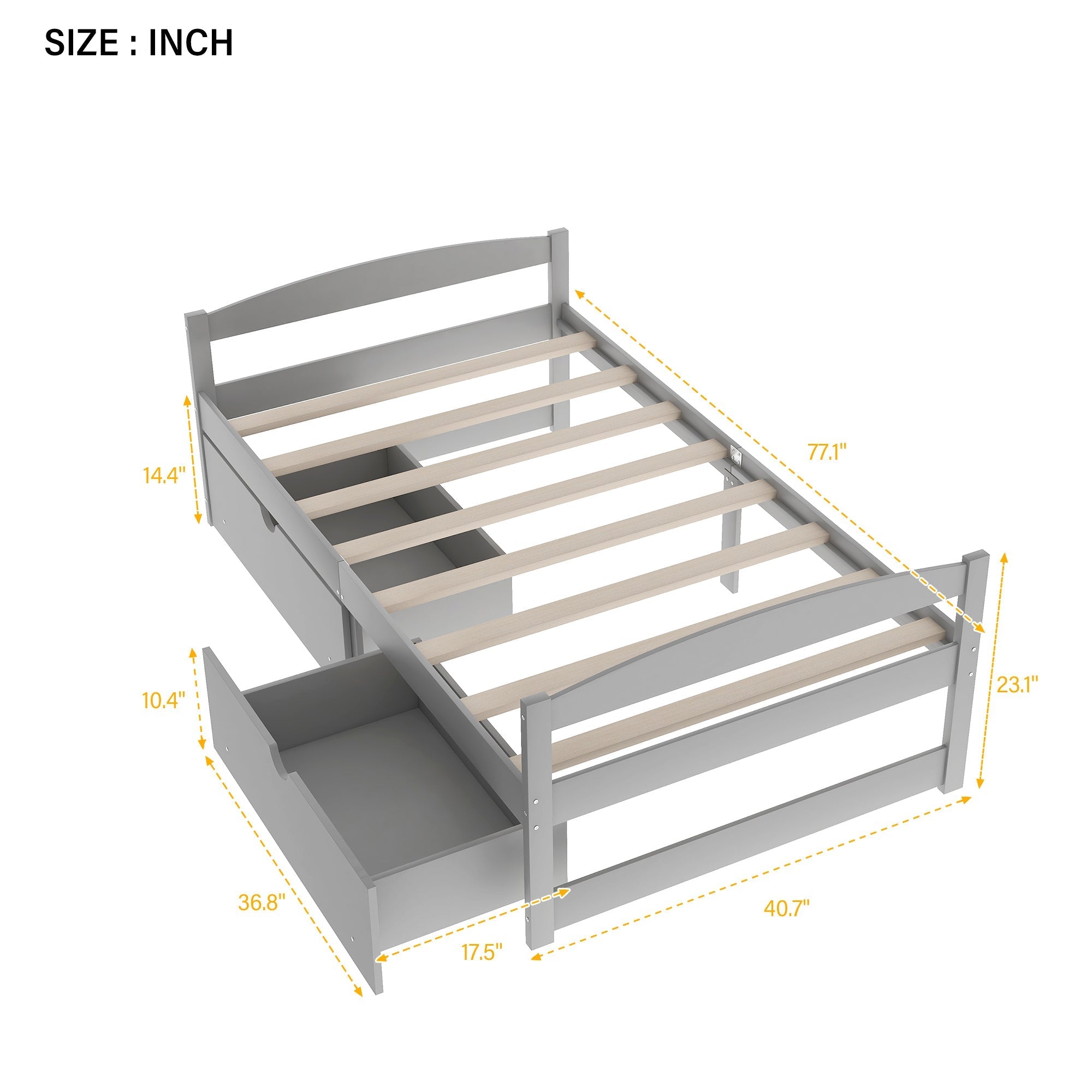 Twin Size Platform Bed with Two Drawers | Gray Finish | Space-Saving Solution-American Furniture Outlet