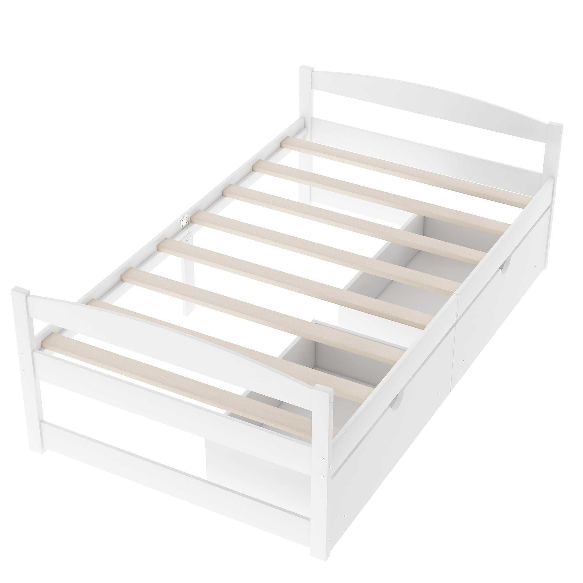 Twin Size Platform Bed with Two Drawers | White Finish | Space-Saving Solution-American Furniture Outlet