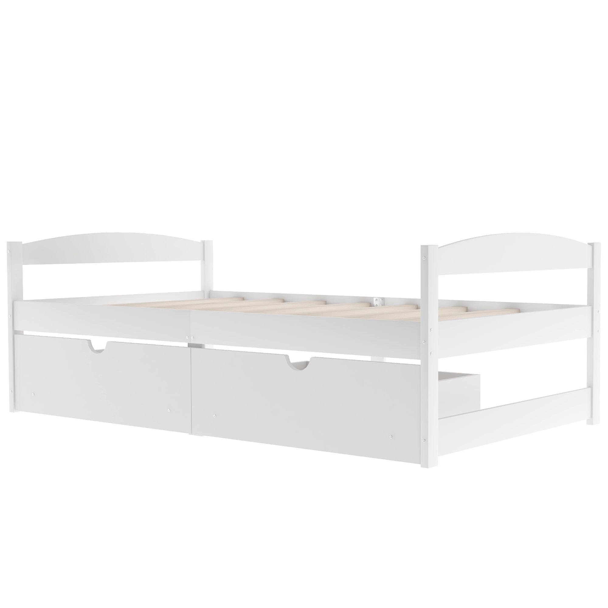 Twin Size Platform Bed with Two Drawers | White Finish | Space-Saving Solution-American Furniture Outlet