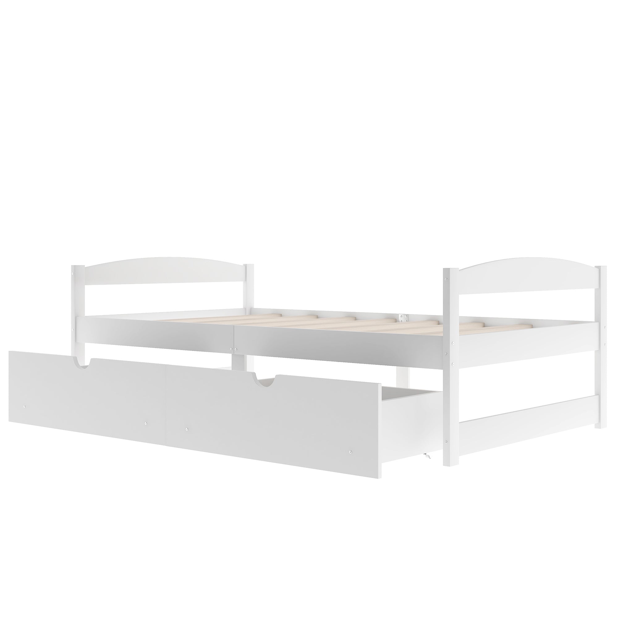 Twin Size Platform Bed with Two Drawers | White Finish | Space-Saving Solution-American Furniture Outlet