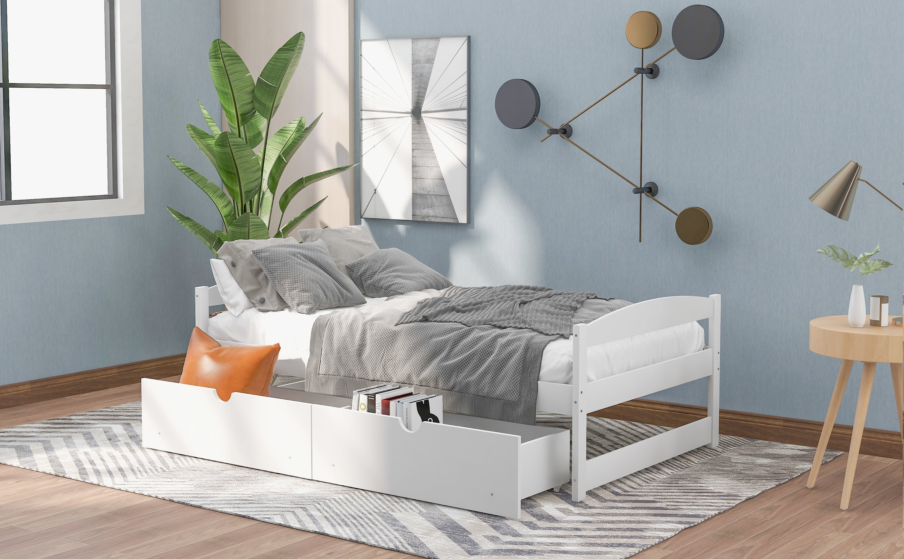 Twin Size Platform Bed with Two Drawers | White Finish | Space-Saving Solution-American Furniture Outlet