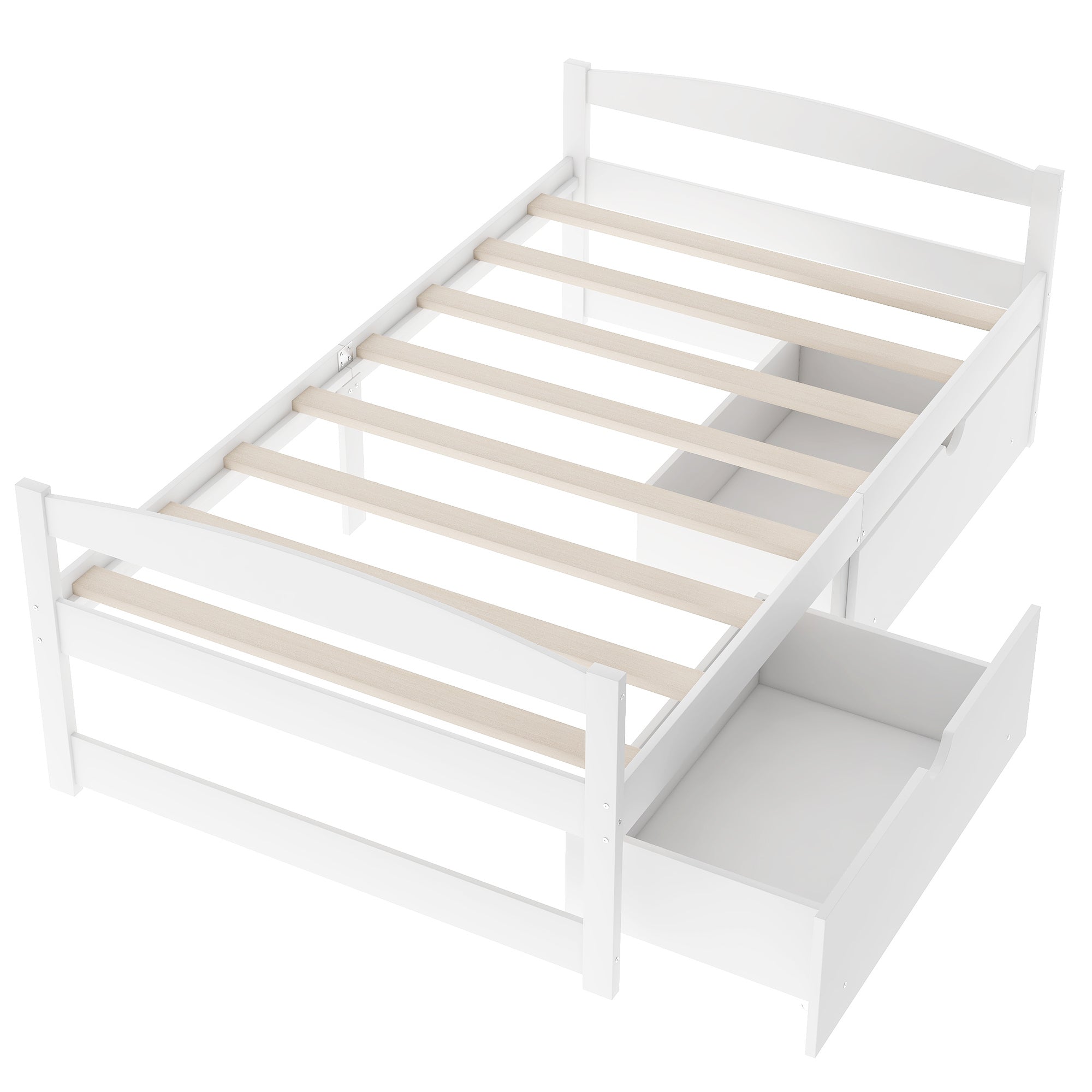 Twin Size Platform Bed with Two Drawers | White Finish | Space-Saving Solution-American Furniture Outlet