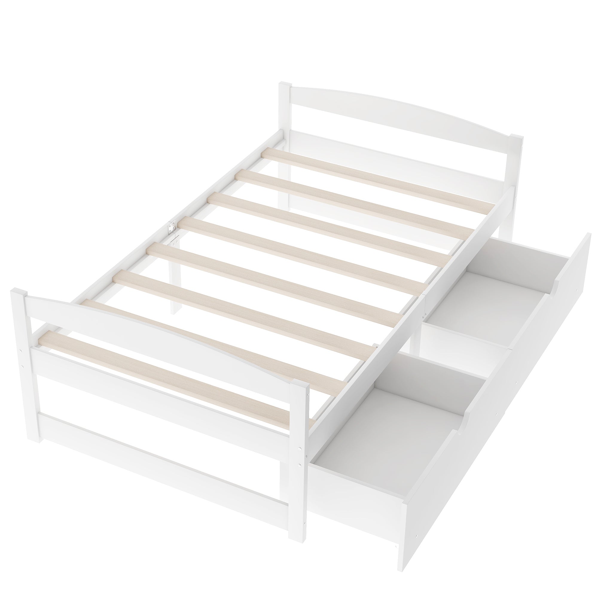 Twin Size Platform Bed with Two Drawers | White Finish | Space-Saving Solution-American Furniture Outlet