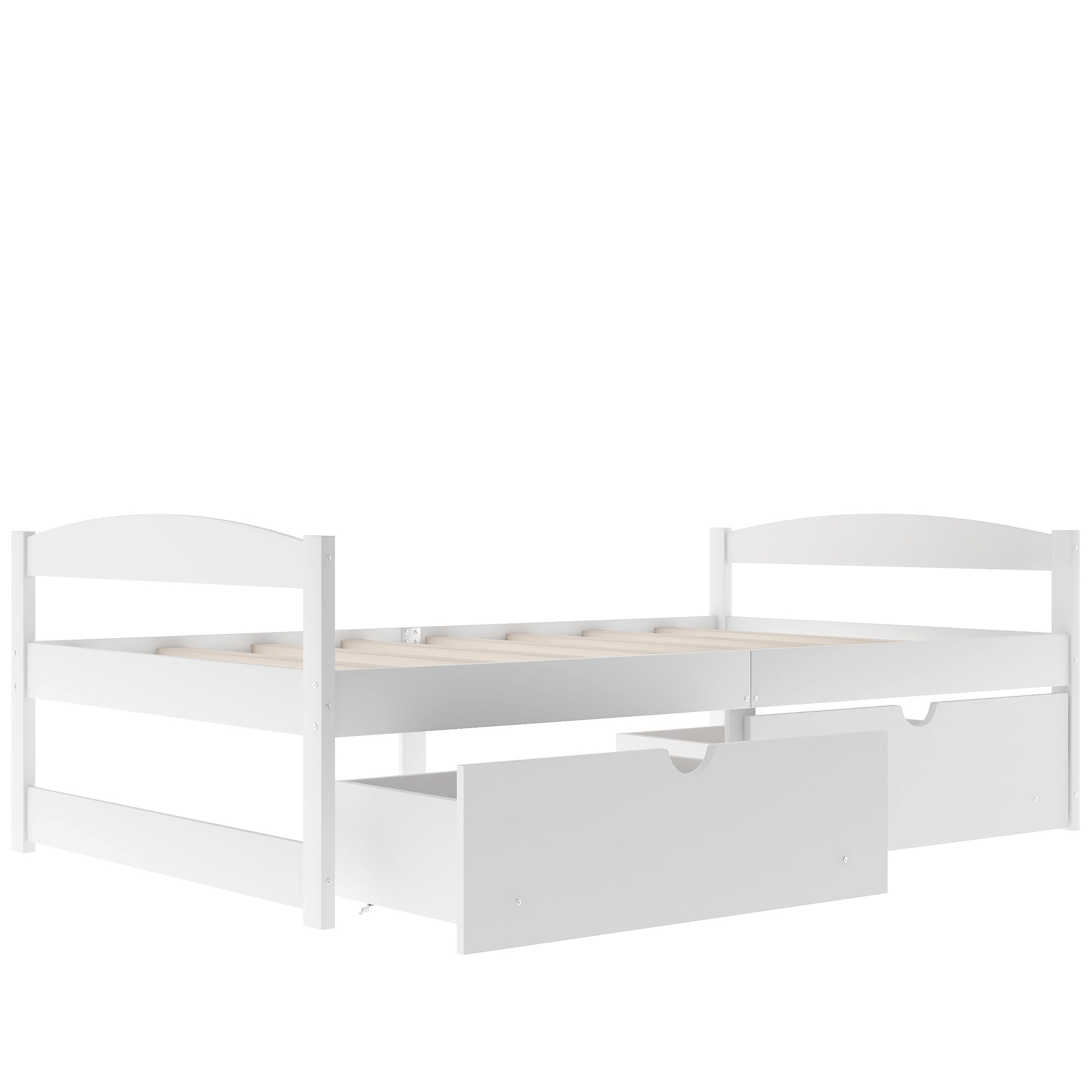 Twin Size Platform Bed with Two Drawers | White Finish | Space-Saving Solution-American Furniture Outlet