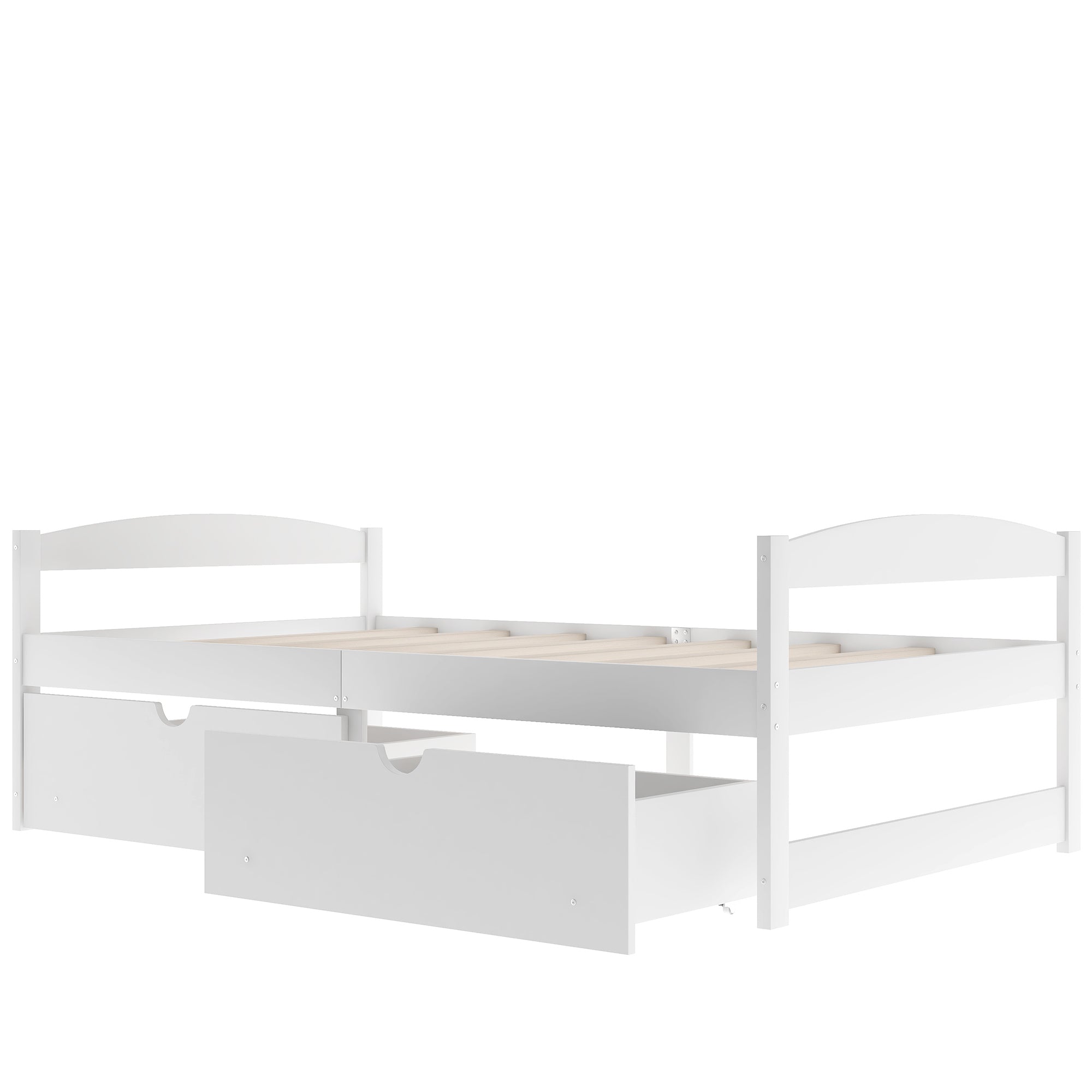 Twin Size Platform Bed with Two Drawers | White Finish | Space-Saving Solution-American Furniture Outlet