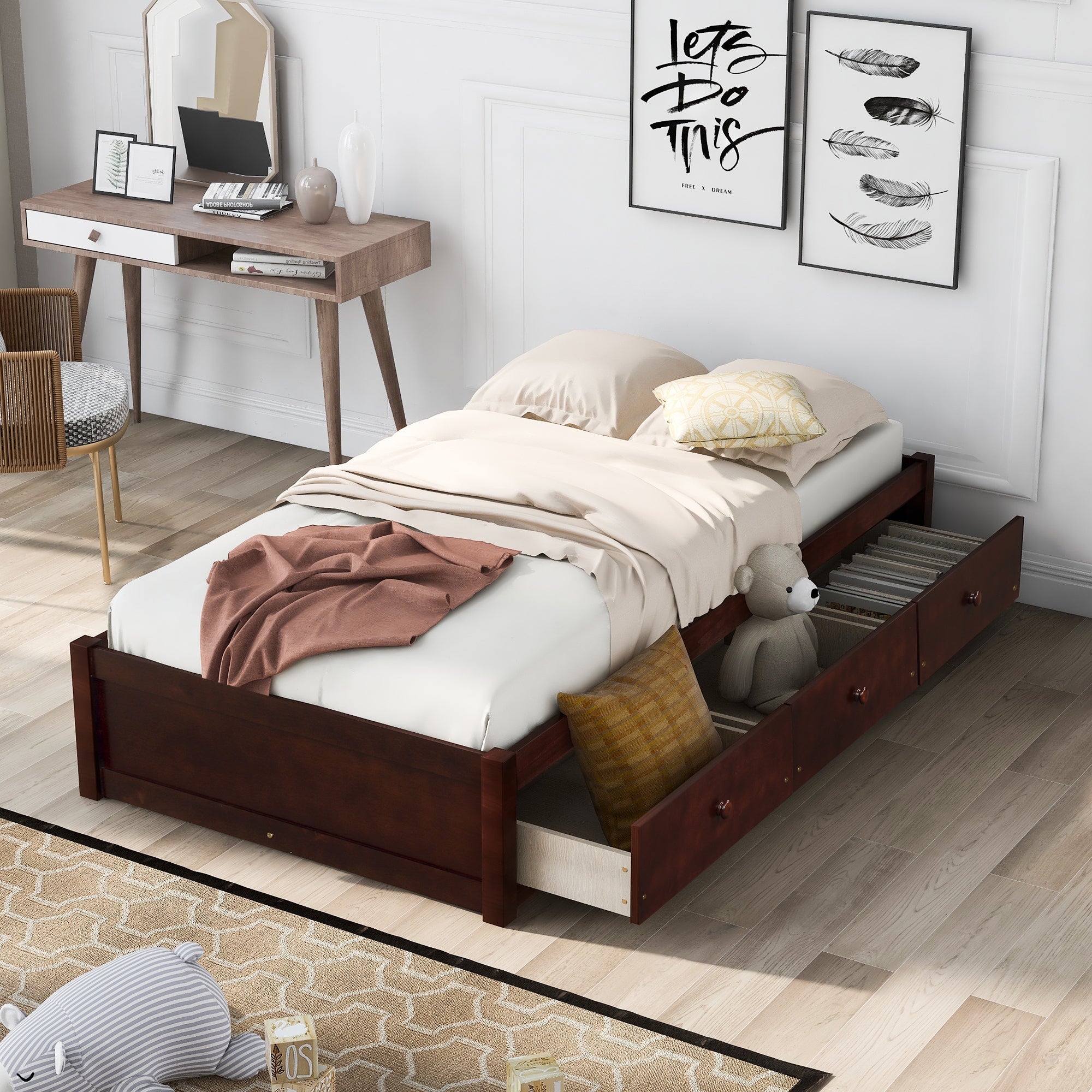 Twin Size Platform Storage Bed with 3 Drawers by Orisfur - Space-Saving Organization Solution-American Furniture Outlet