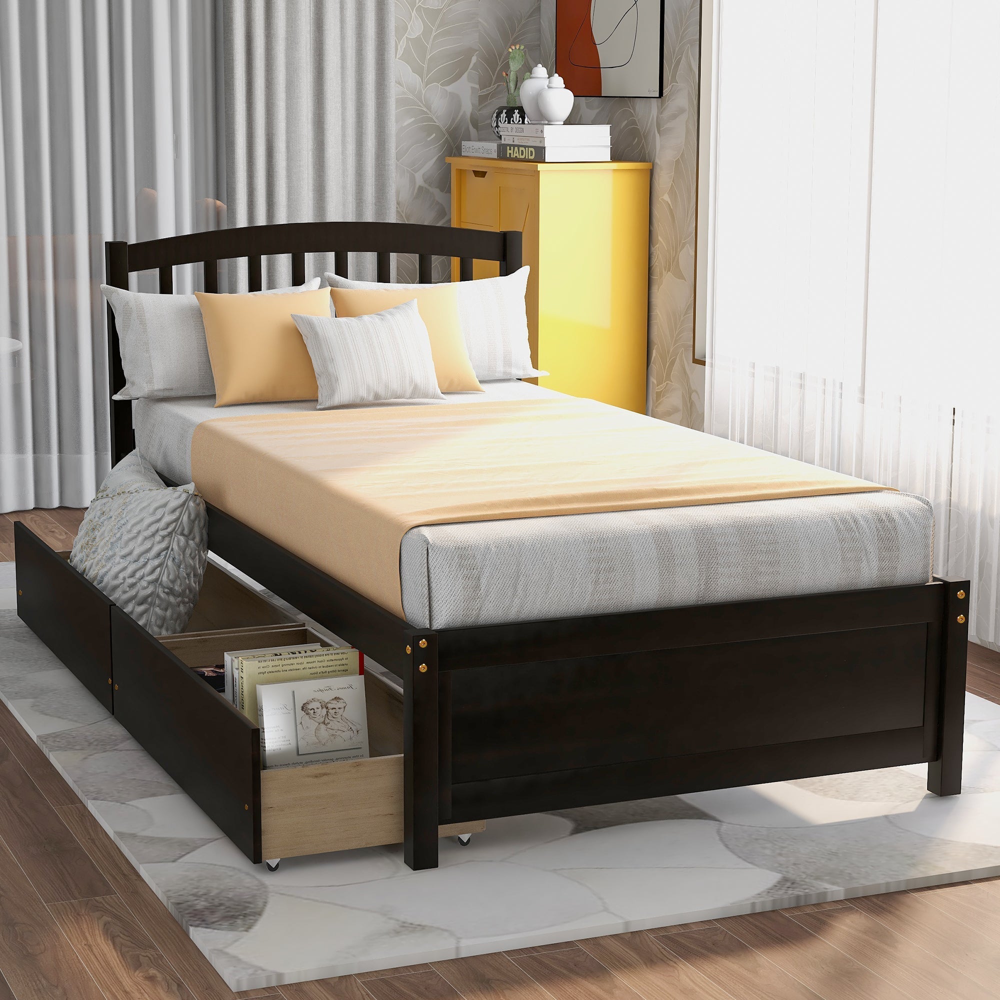 Twin Storage Bed w/ Drawers & Headboard - Espresso-American Furniture Outlet