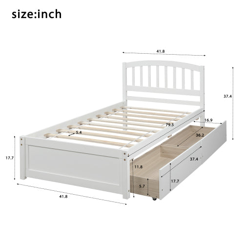 Twin Storage Bed w/ Drawers & Headboard - White-American Furniture Outlet