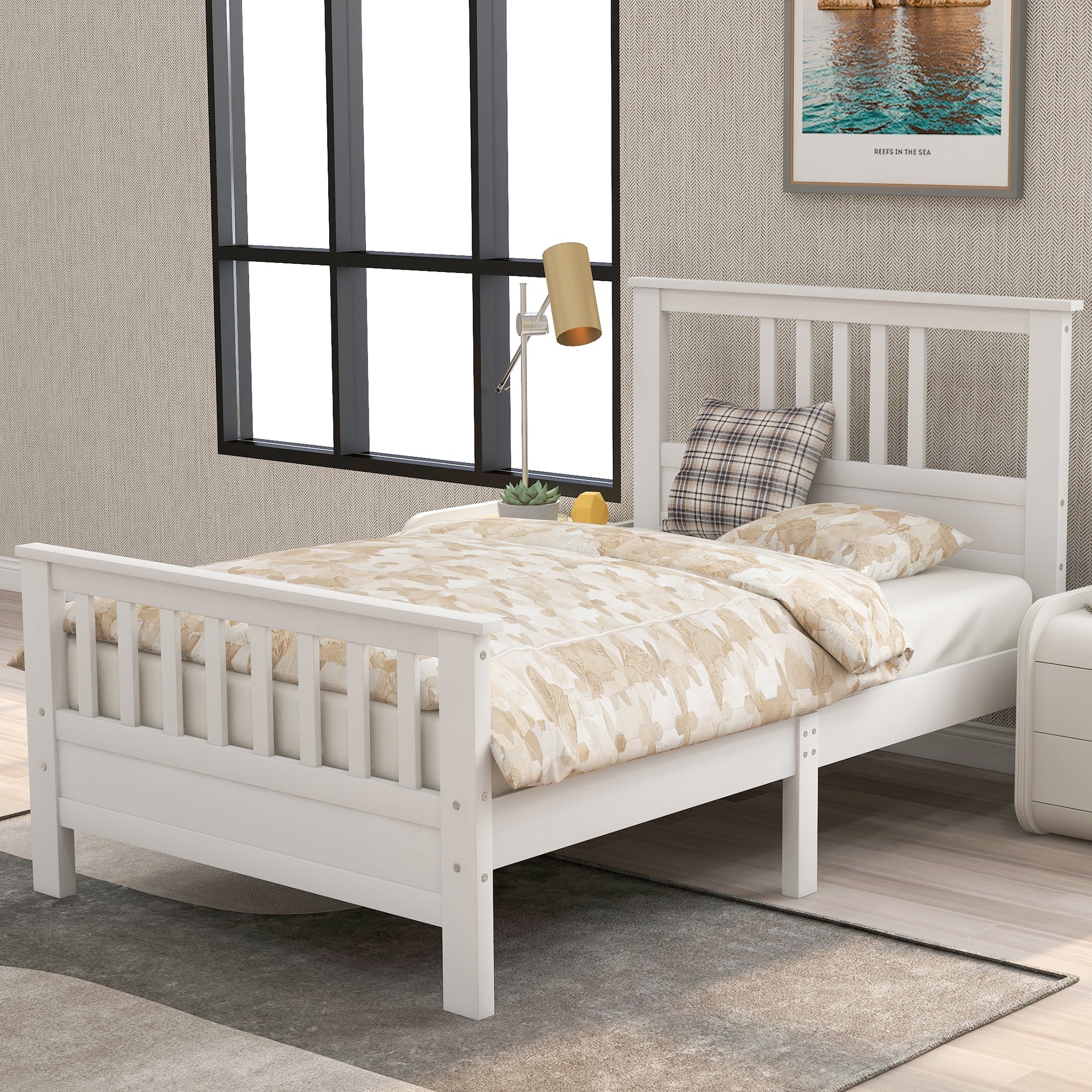 Twin Wood Platform Bed Frame w/ Headboard & Footboard-American Furniture Outlet