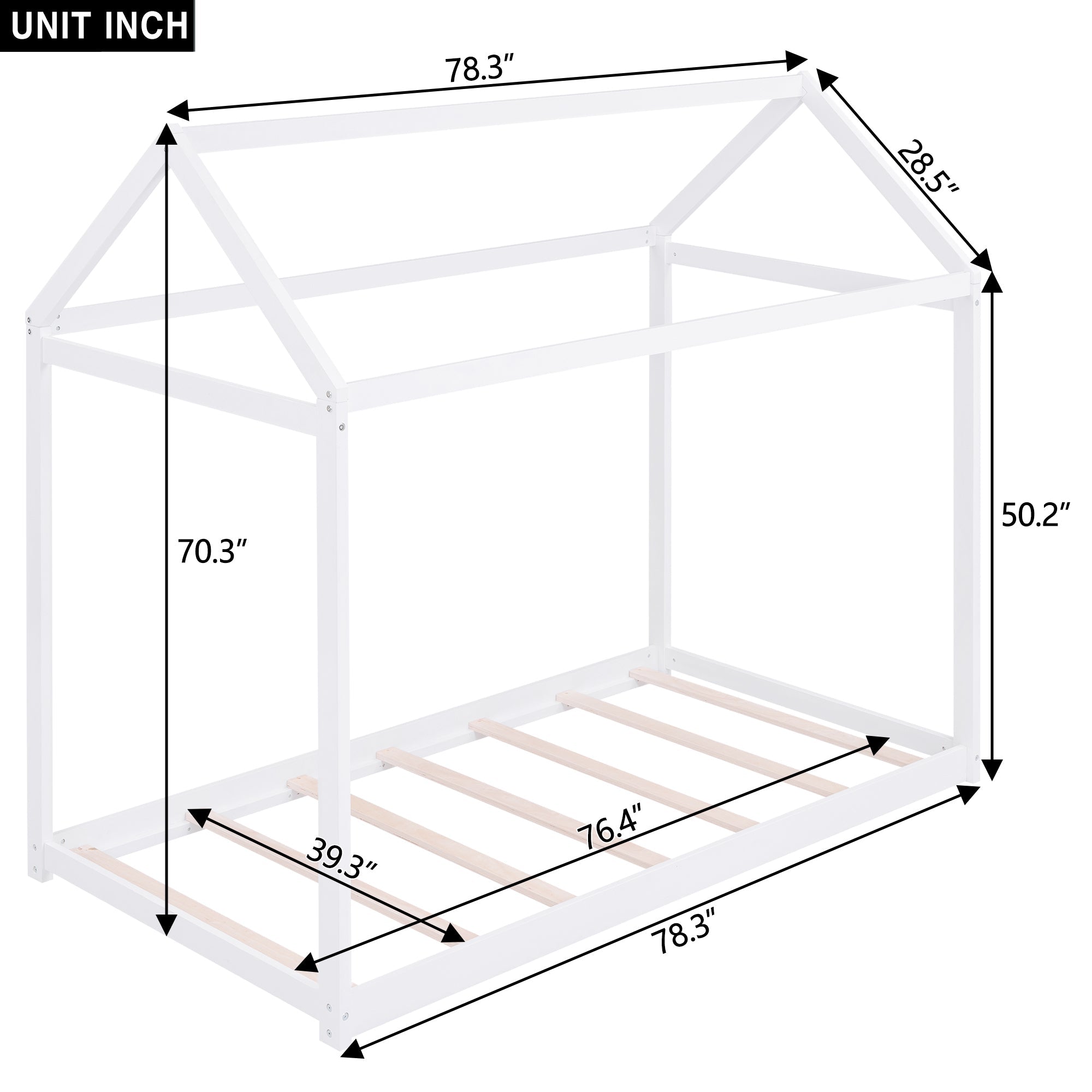 Twin Wooden House Bed Frame - White-American Furniture Outlet