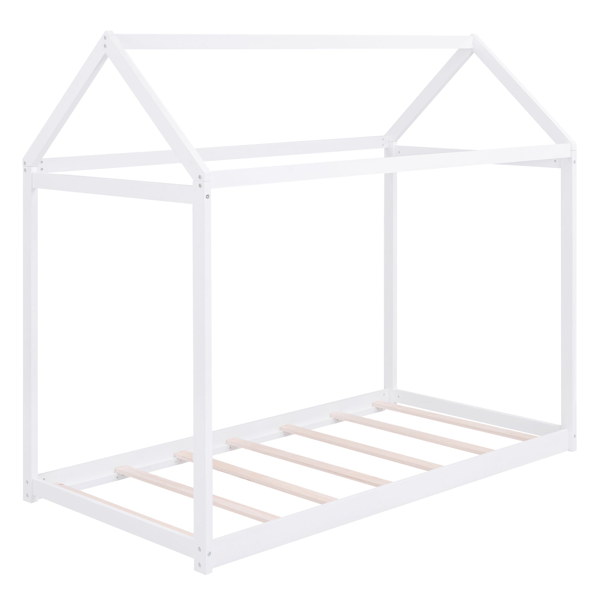 Twin Wooden House Bed Frame - White-American Furniture Outlet