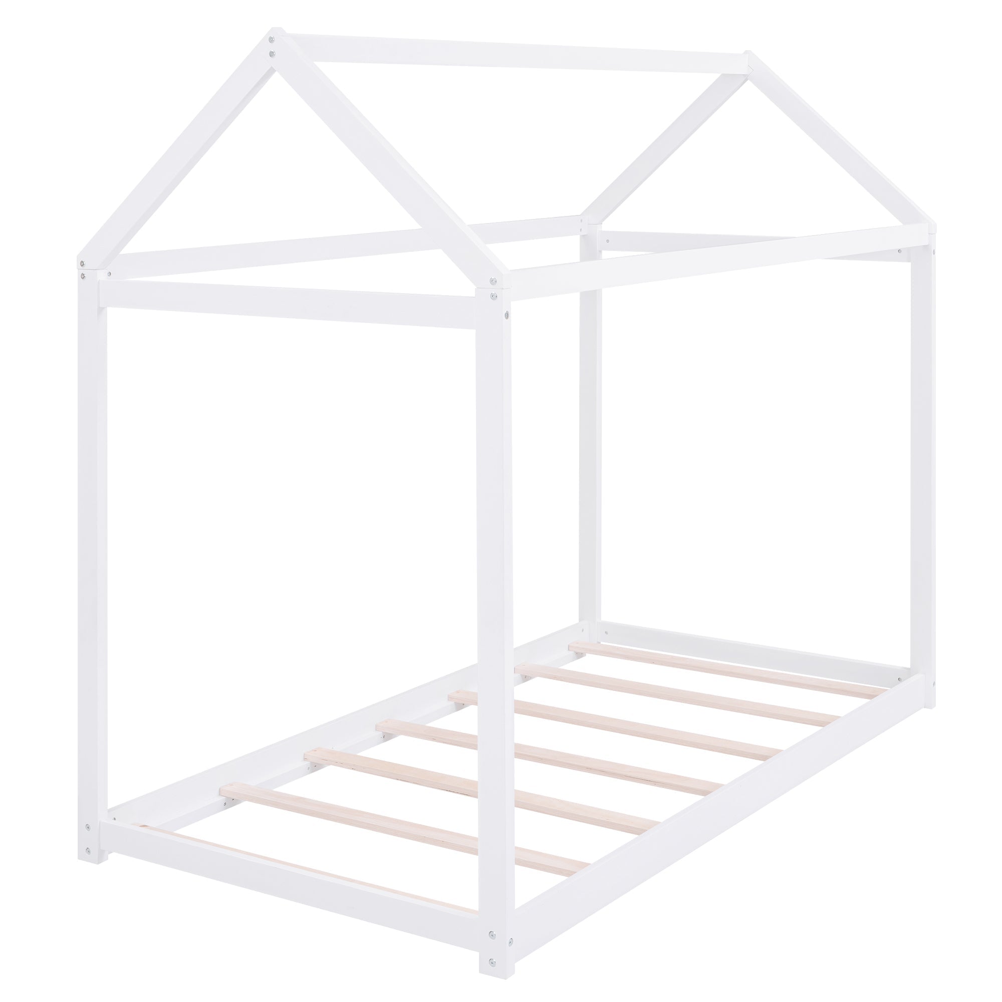 Twin Wooden House Bed Frame - White-American Furniture Outlet