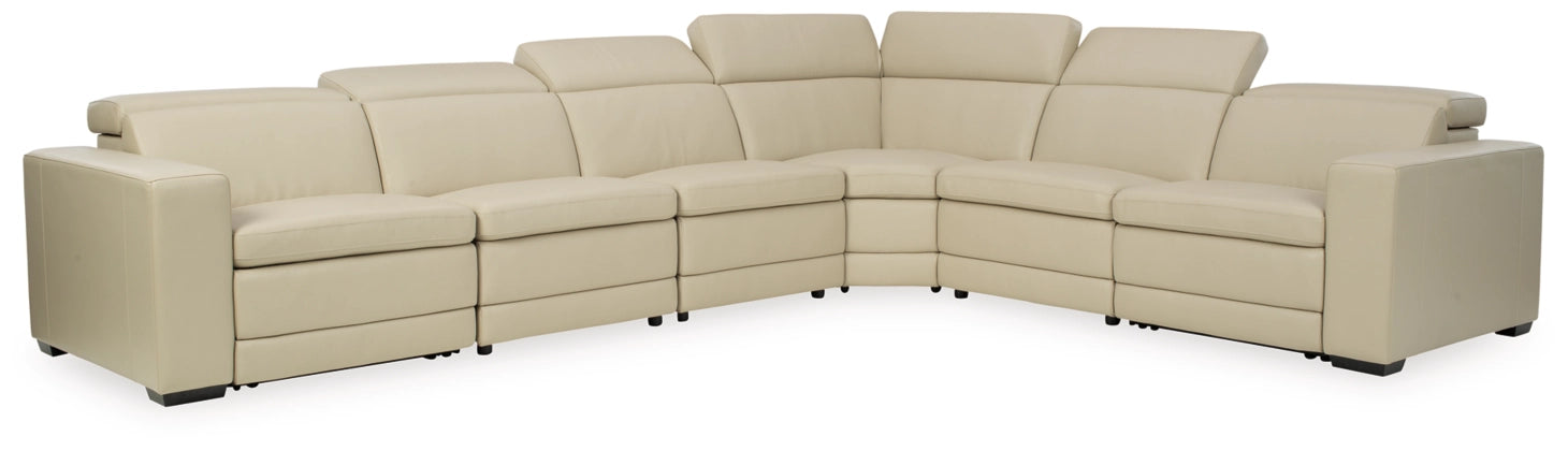 7-Piece Texline Beige Leather Power Reclining Sectional