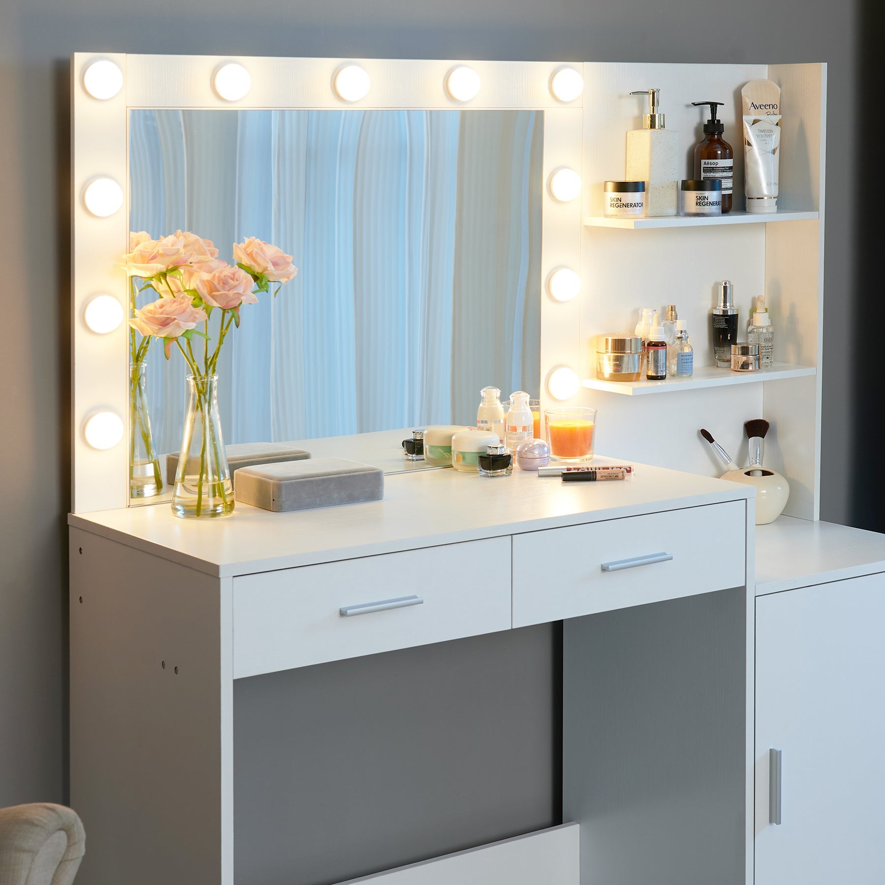 Vanity Desk with Mirror & Lights-American Furniture Outlet