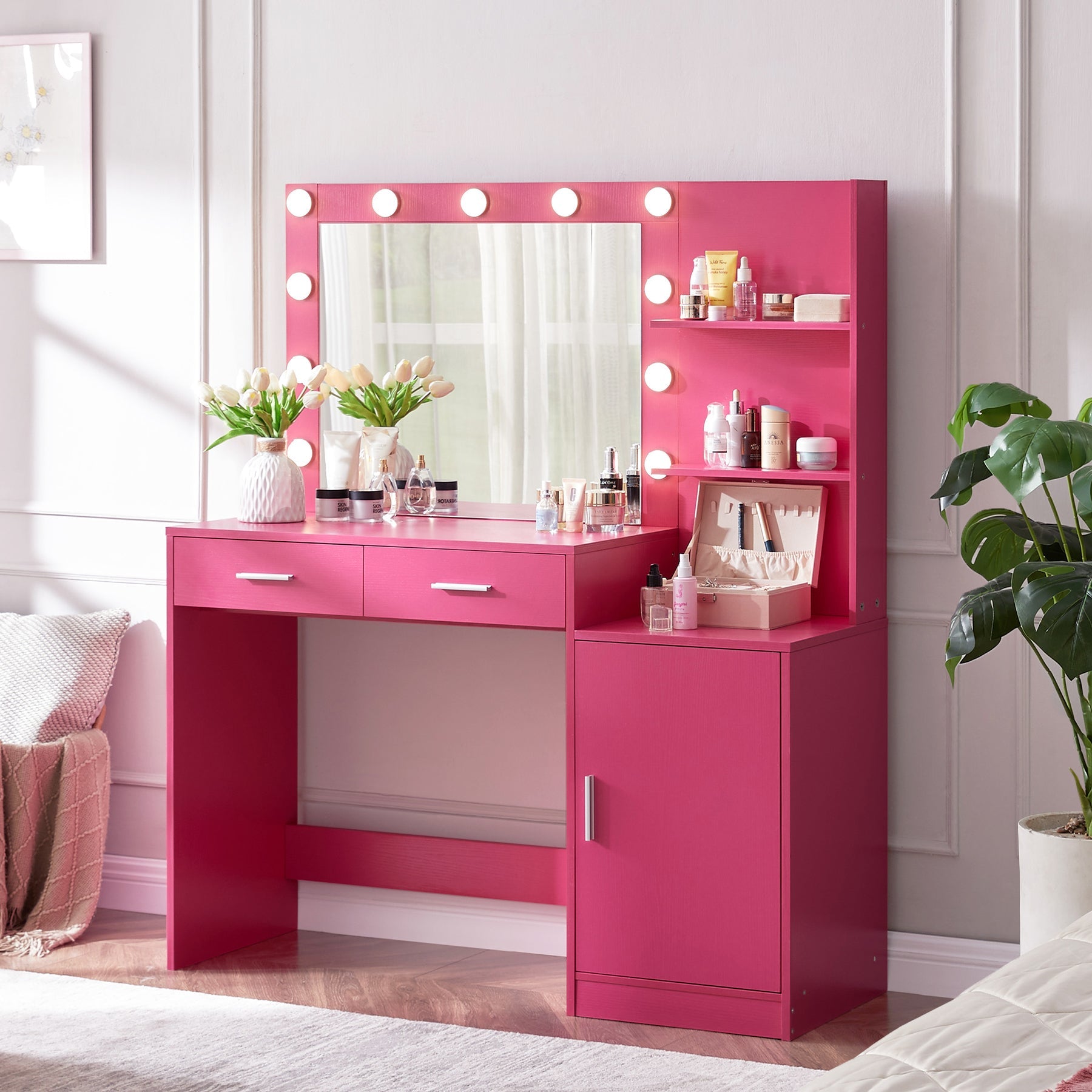 Vanity Desk with Mirror & Lights-American Furniture Outlet